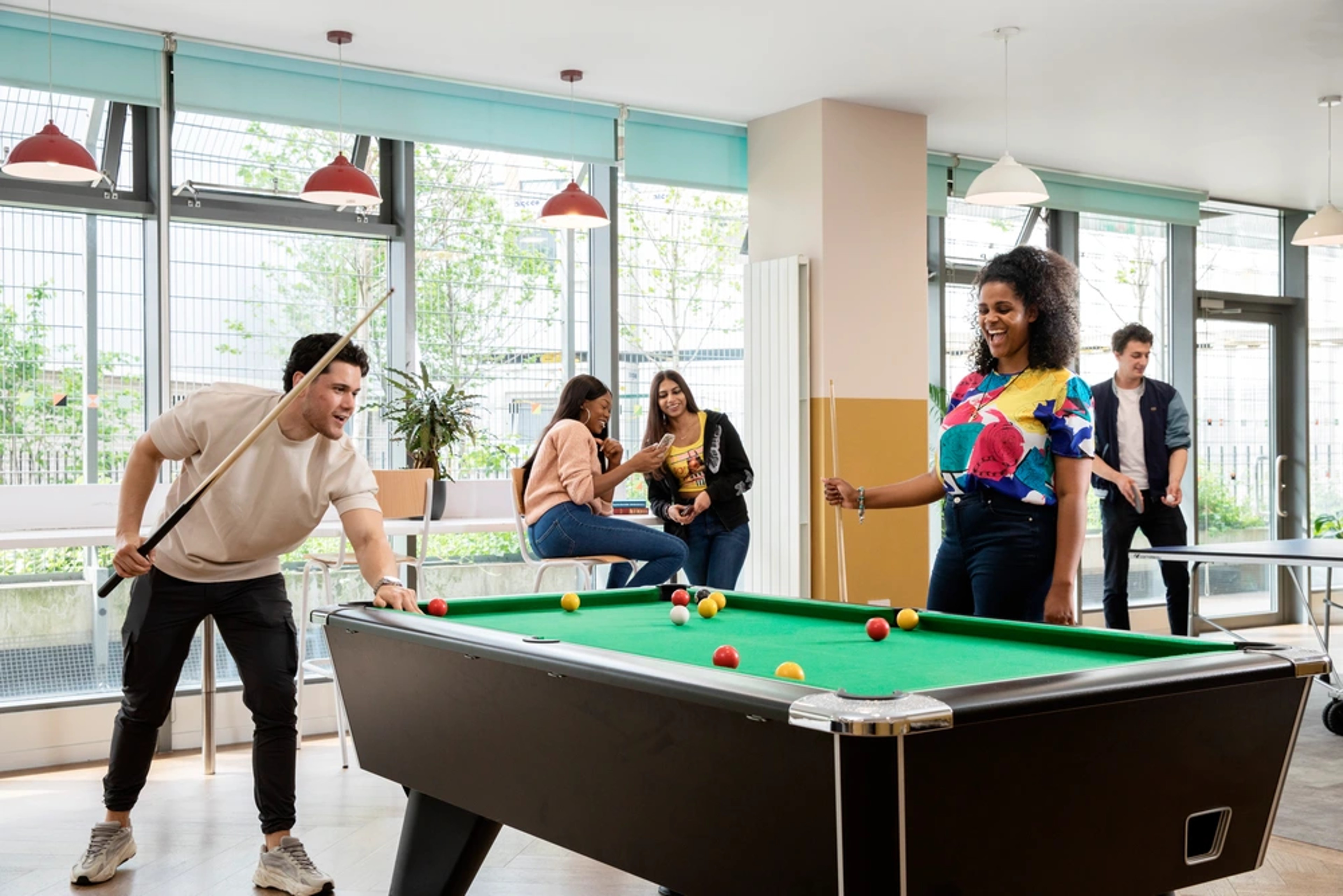 Students in the games area