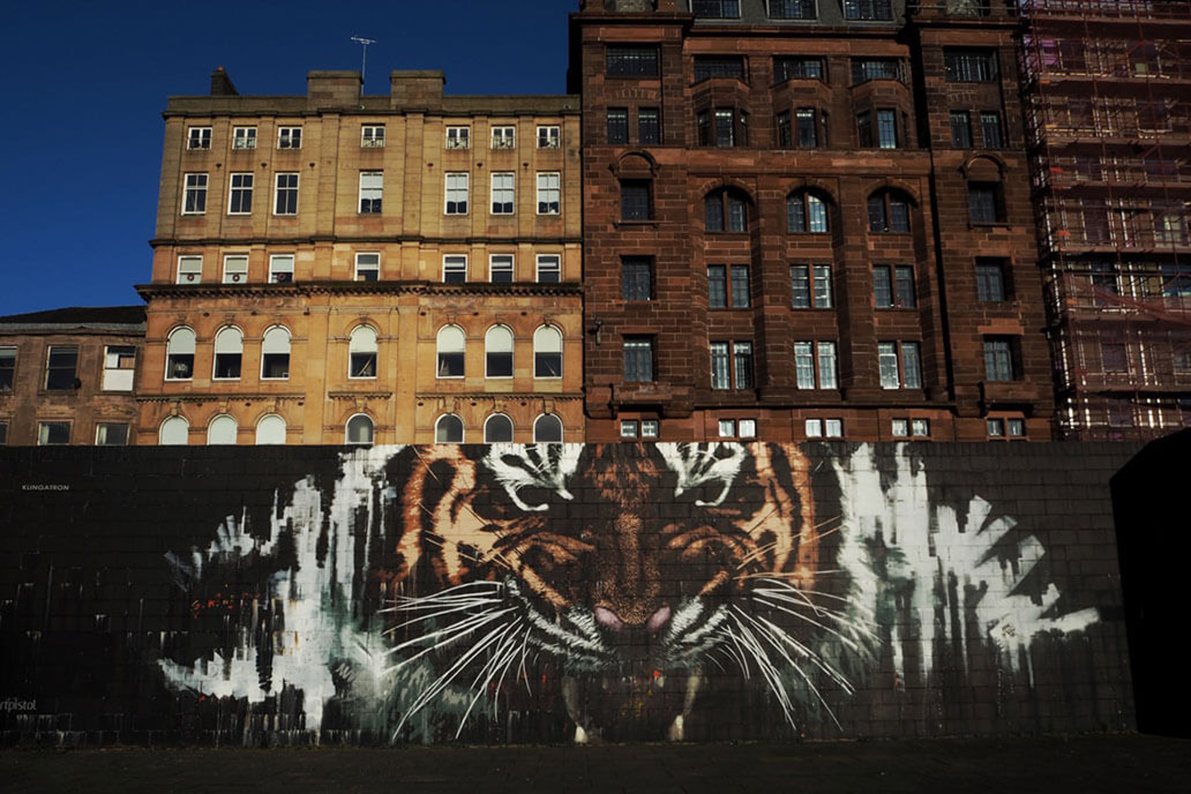 Building with tiger mural