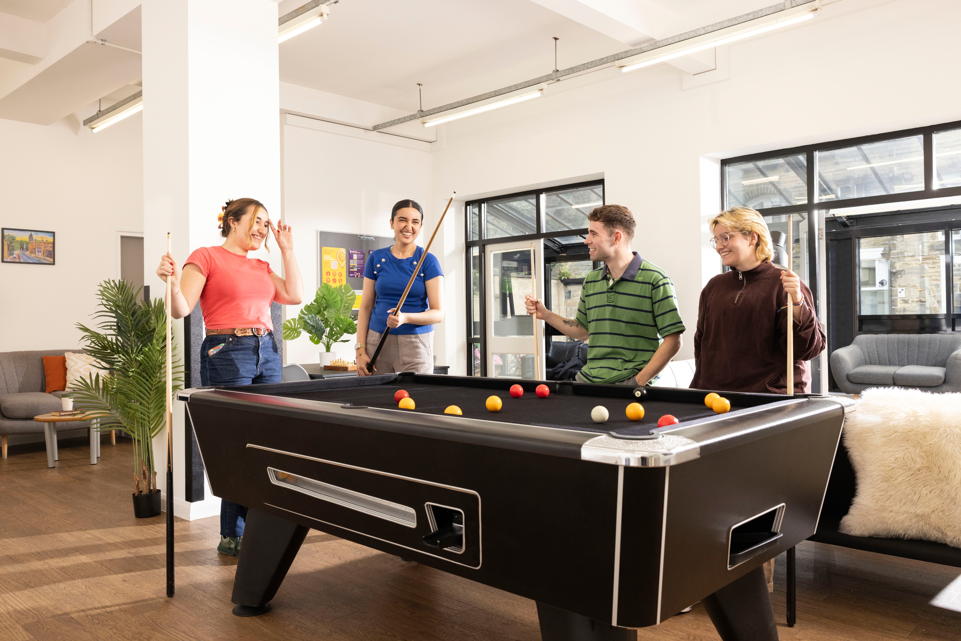 Students in the games area