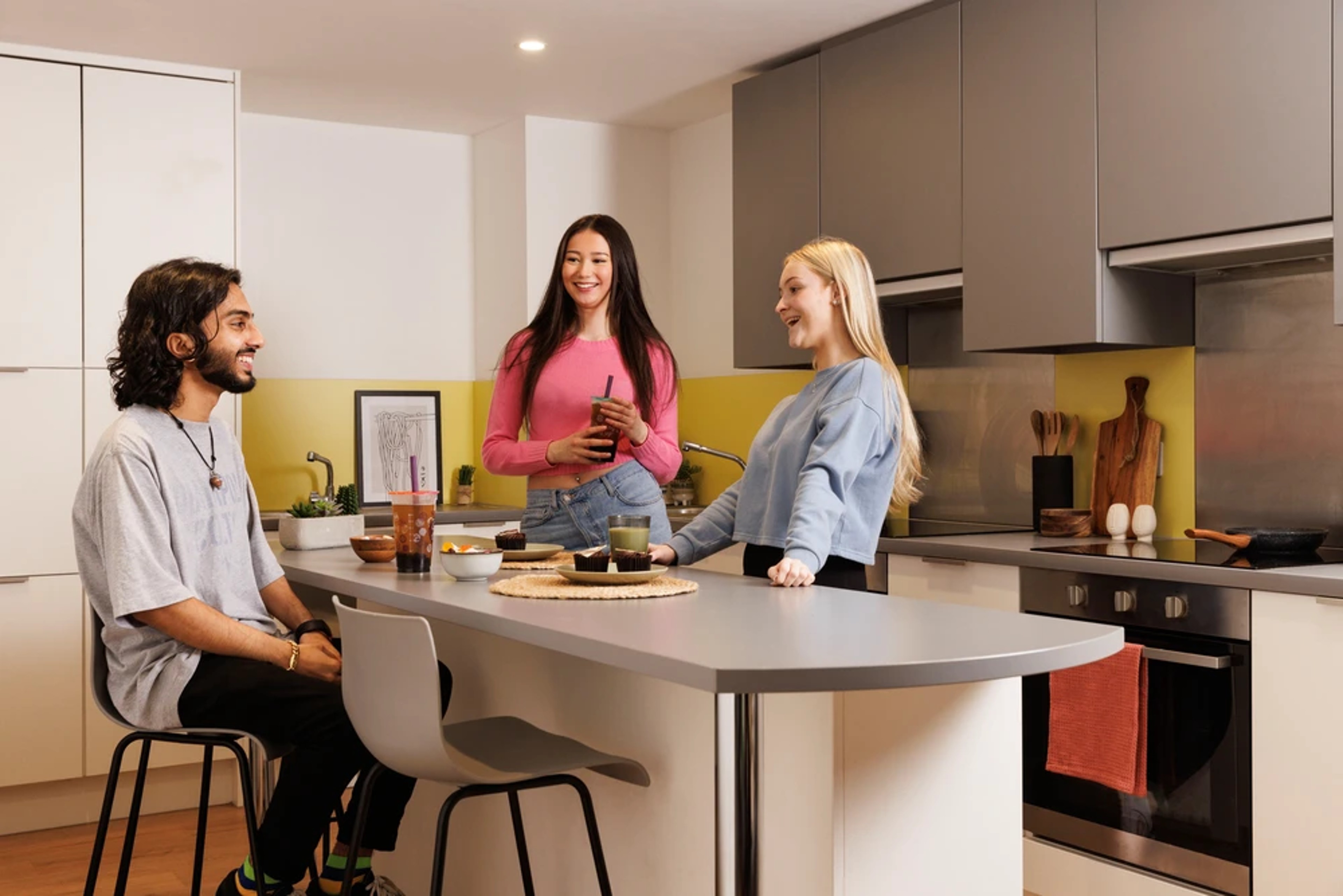 Students in a shared kitchen