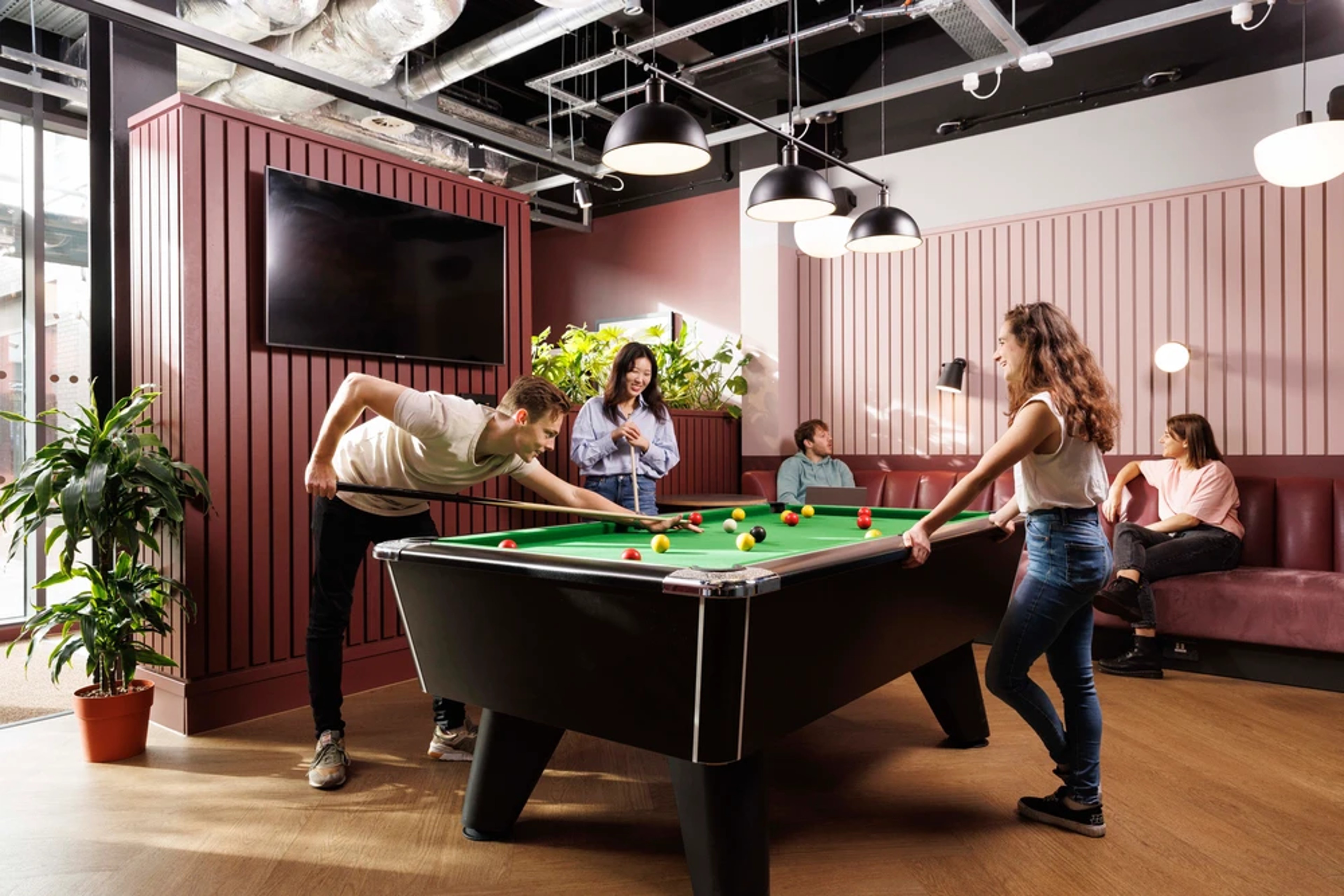 Students using the games area