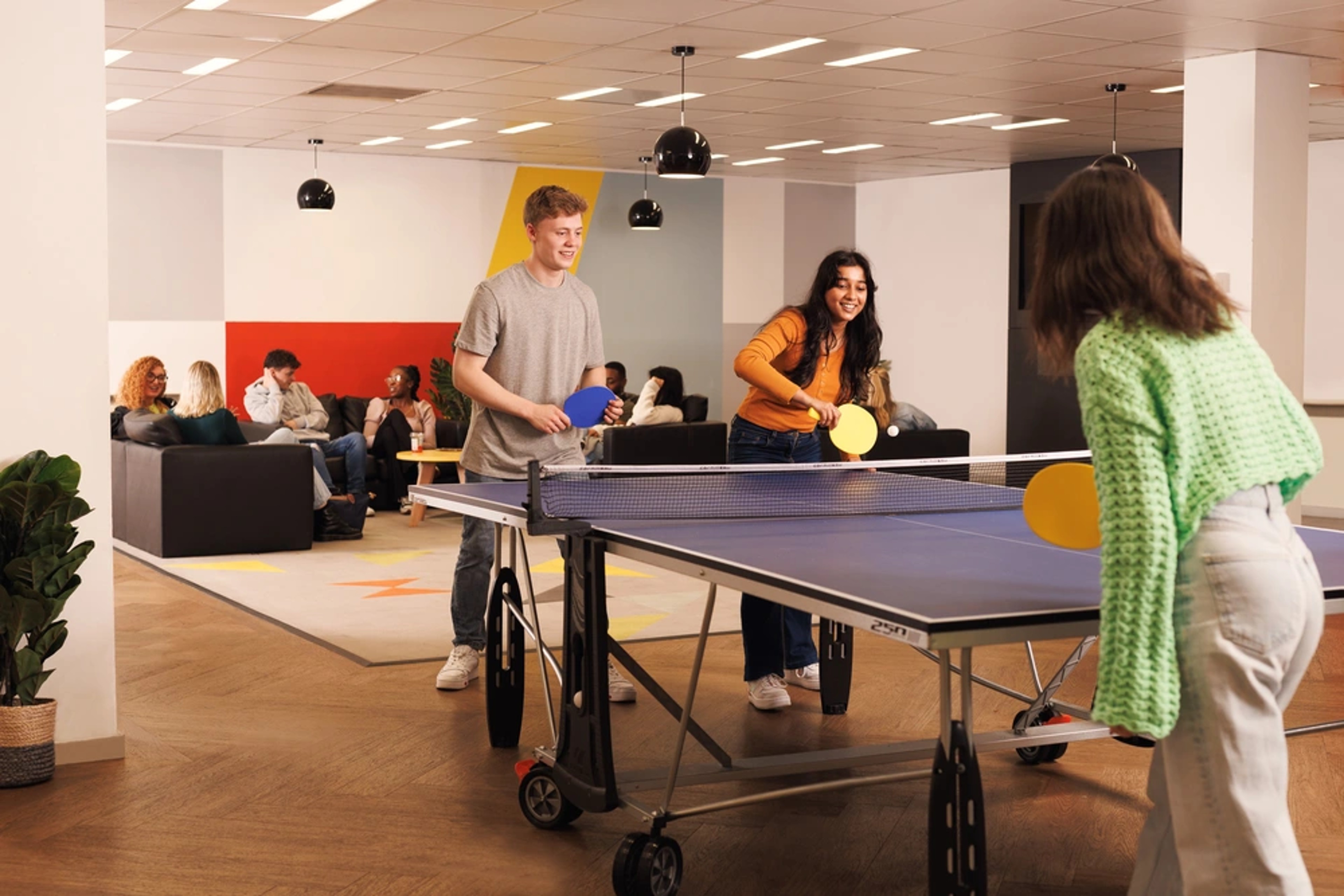 Students in the games area