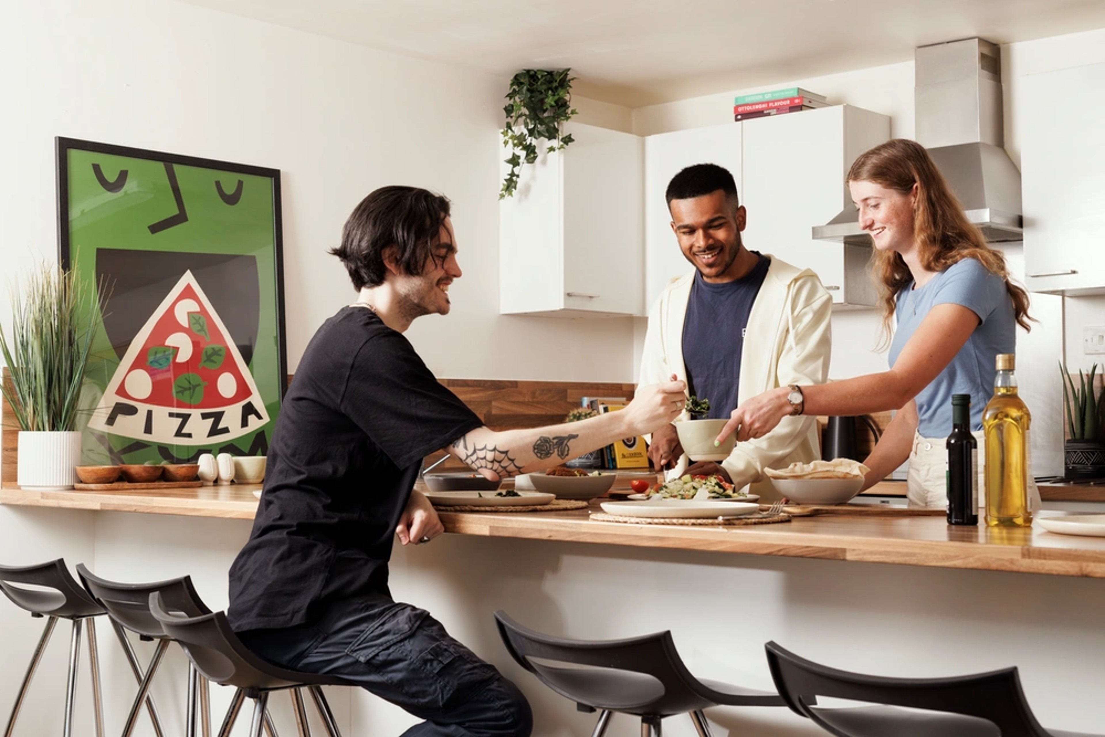 Students in a shared kitchen