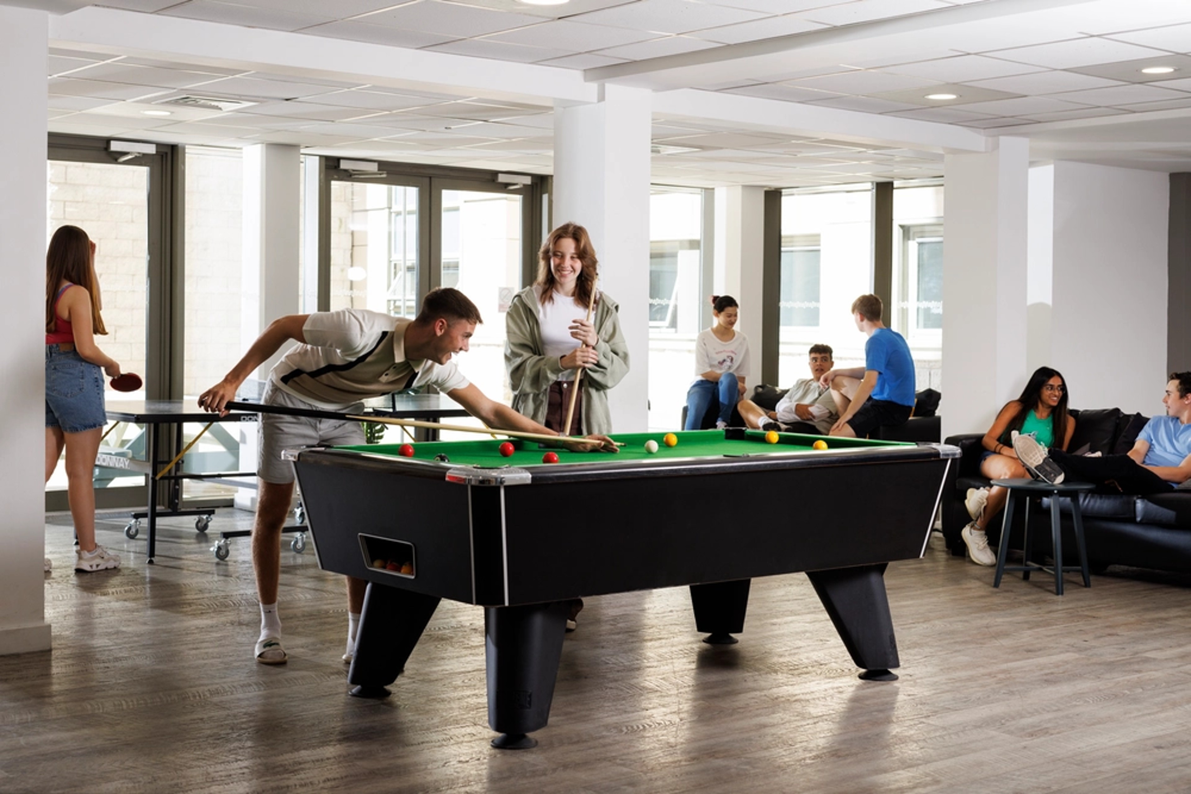 Students in the games area