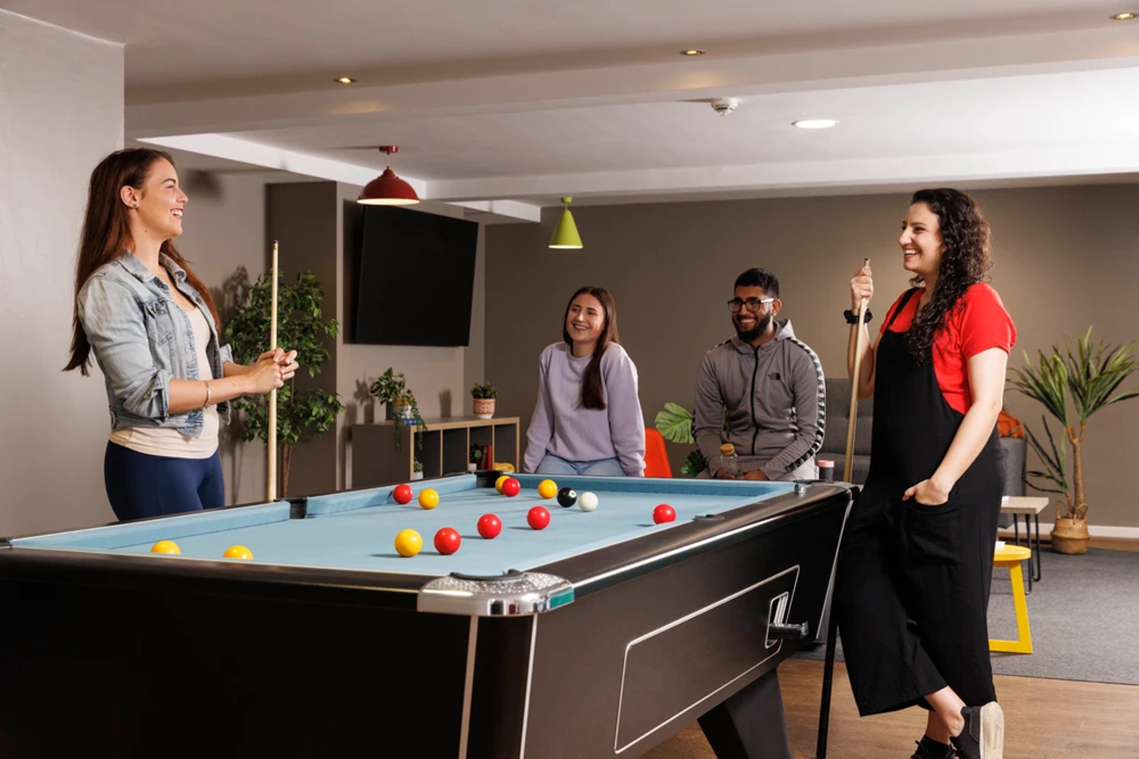 Students in the games area