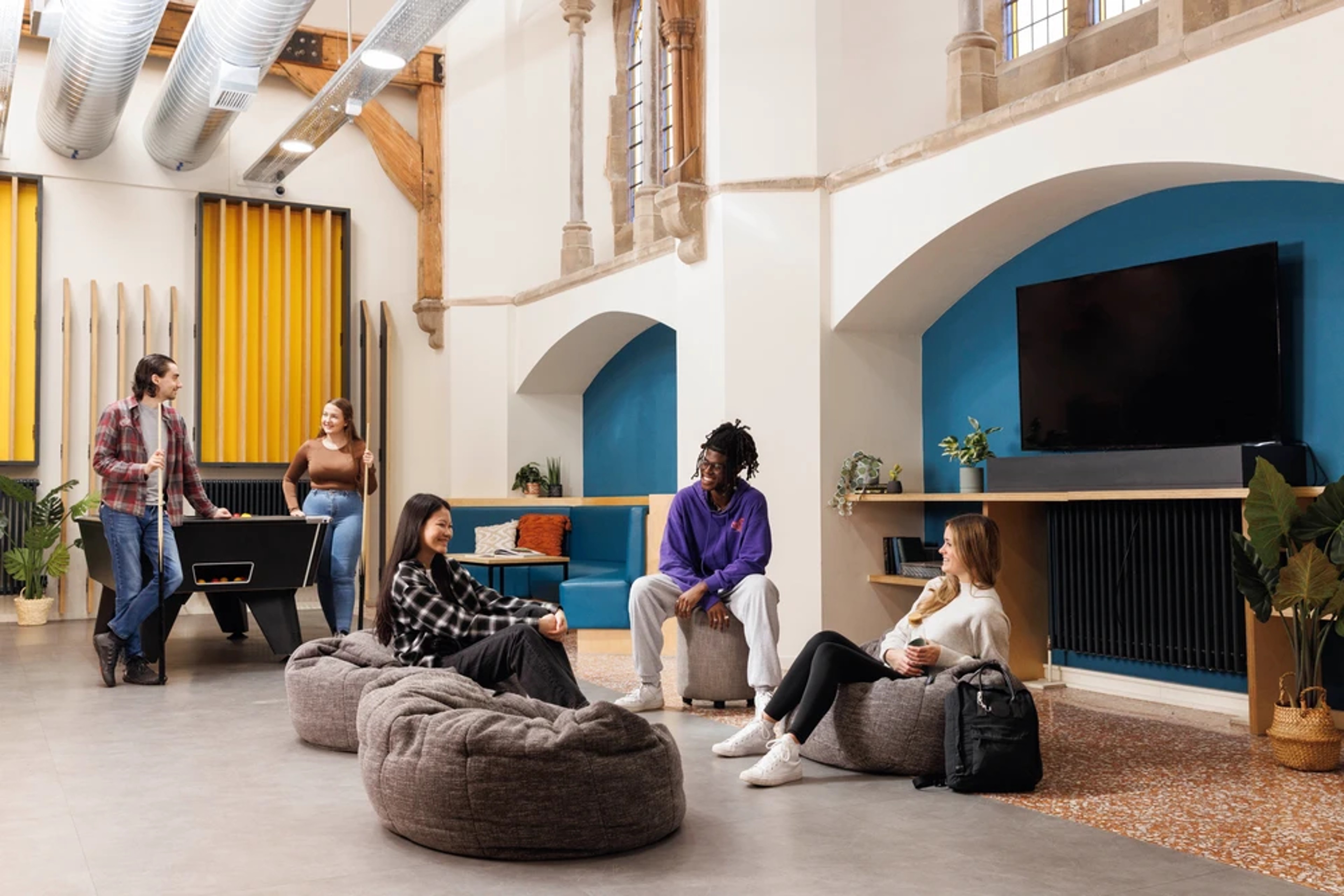Students in the  TV area