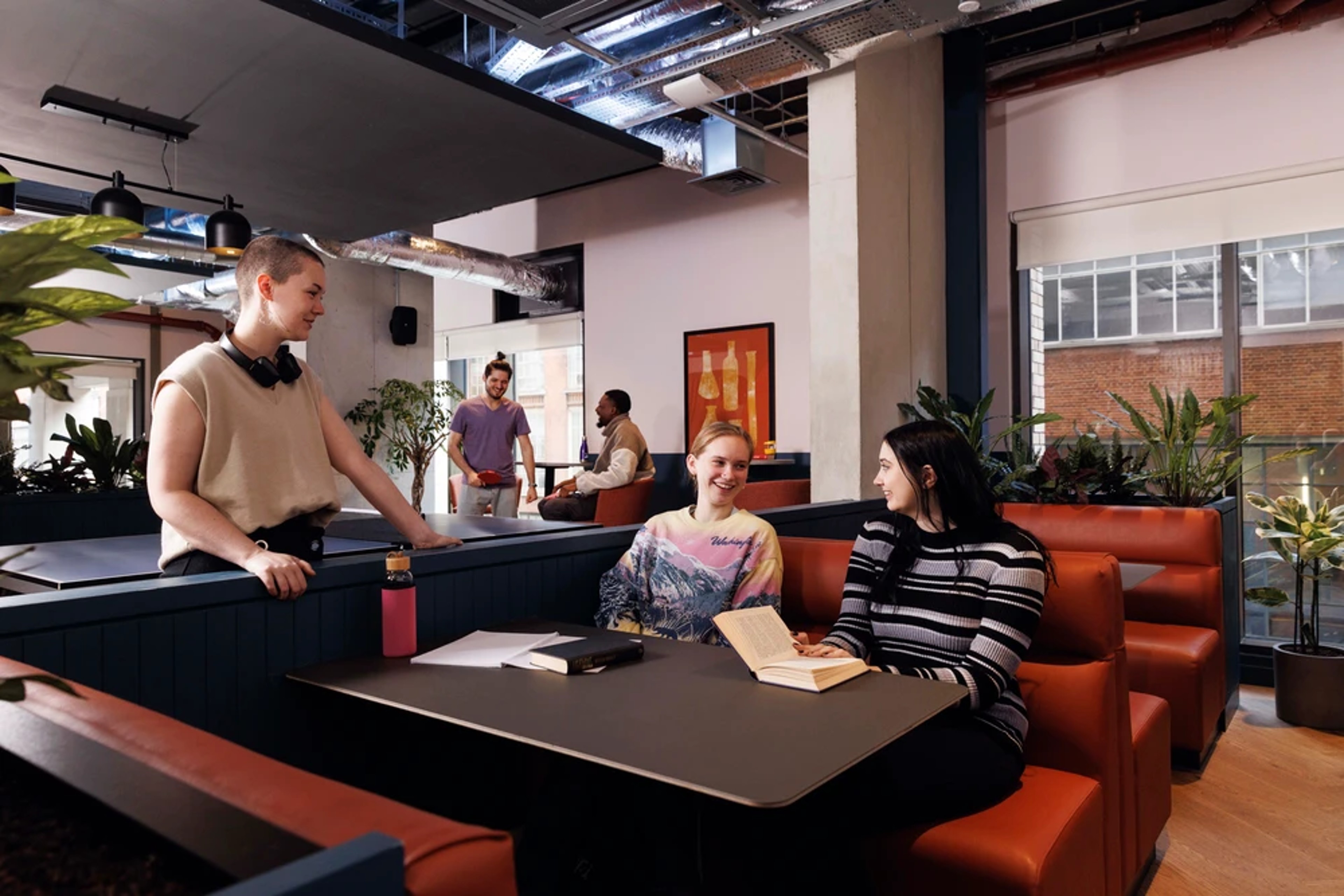 Students using the games area