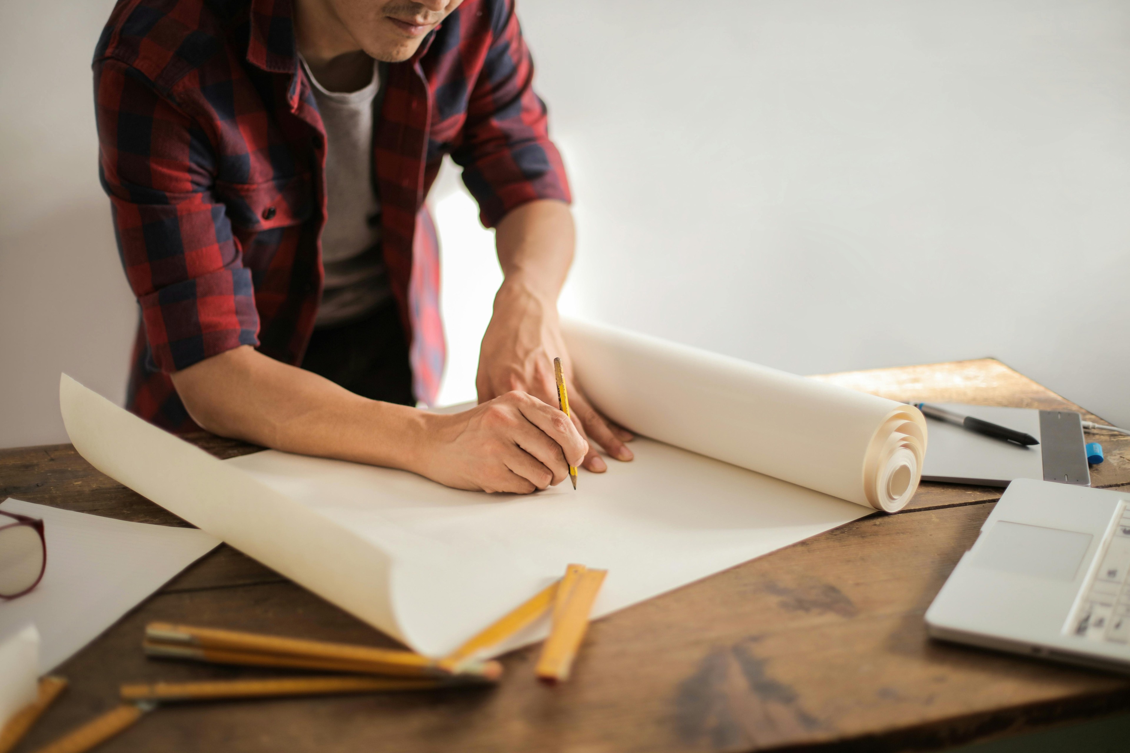 Man drawing on paper