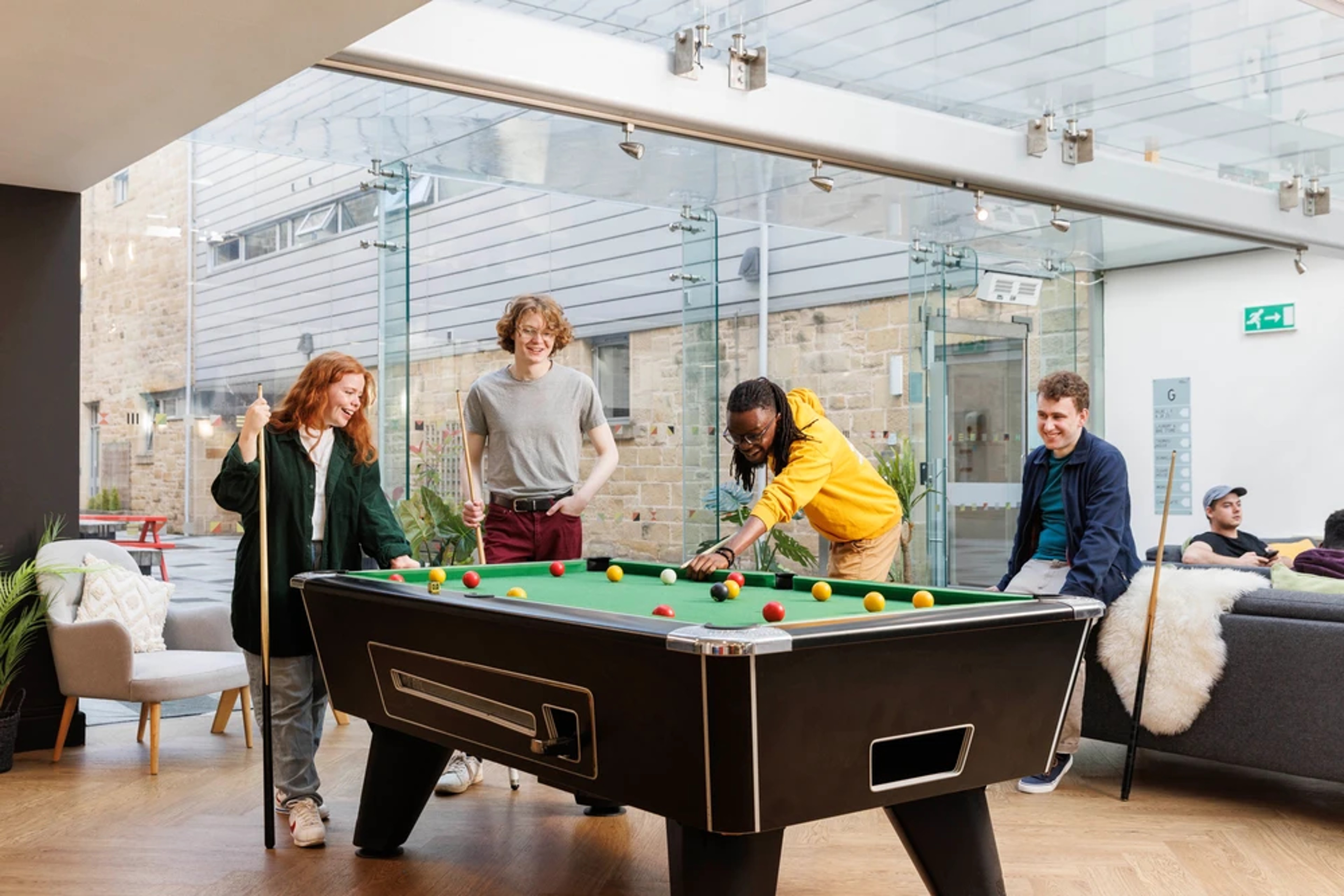 Students in the games area