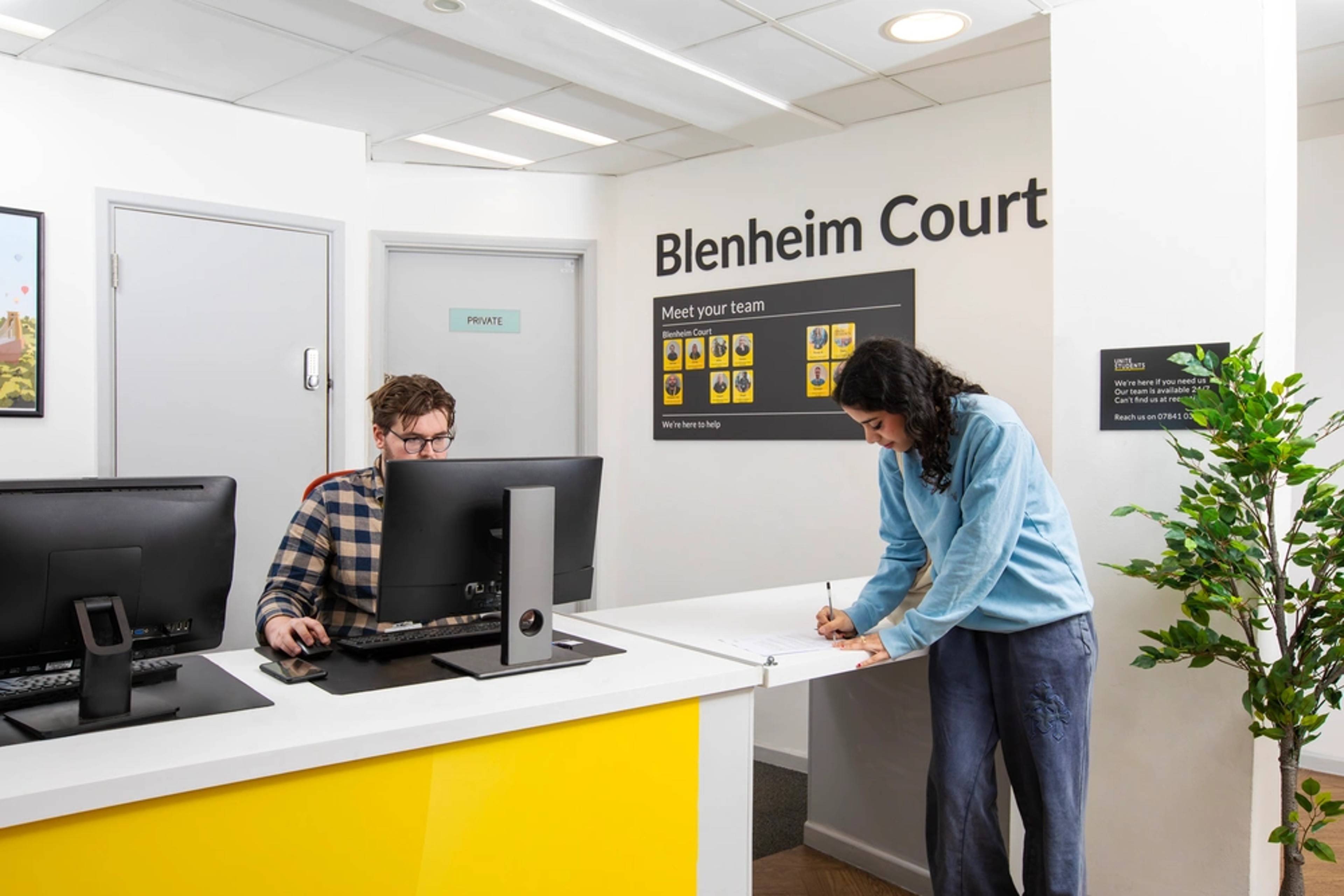 Student in reception area 