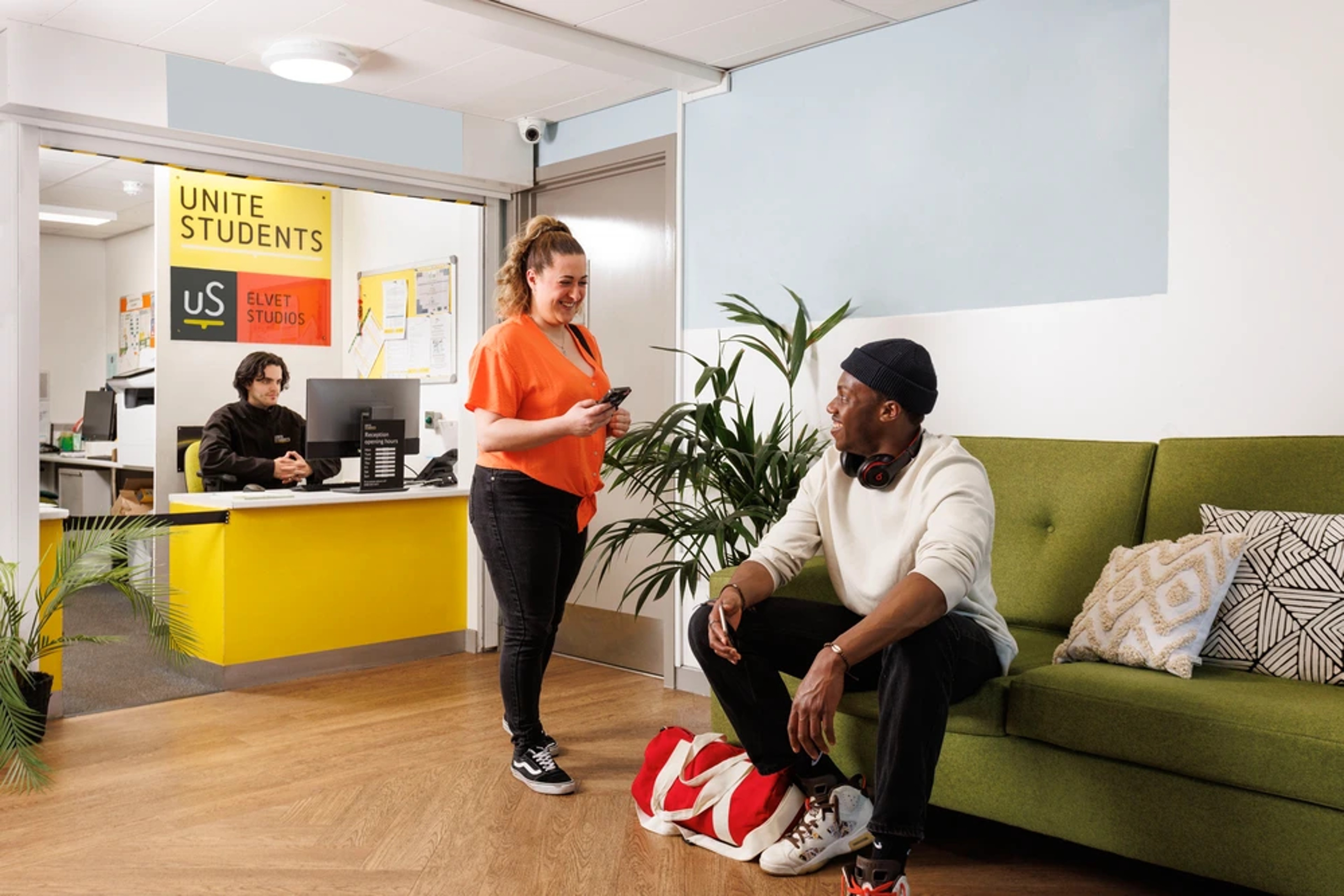 Students in the reception area