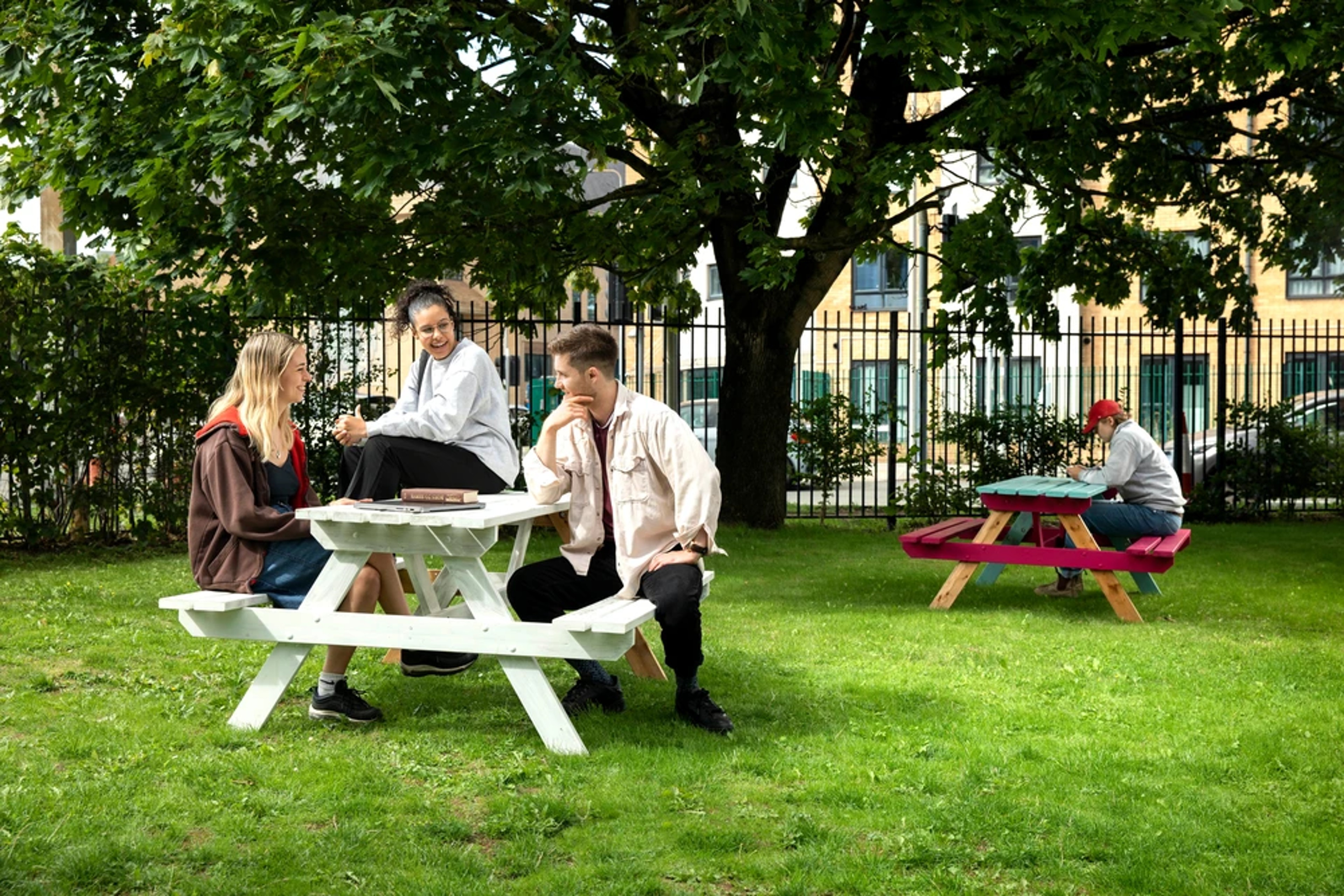 Students sat in courtyard