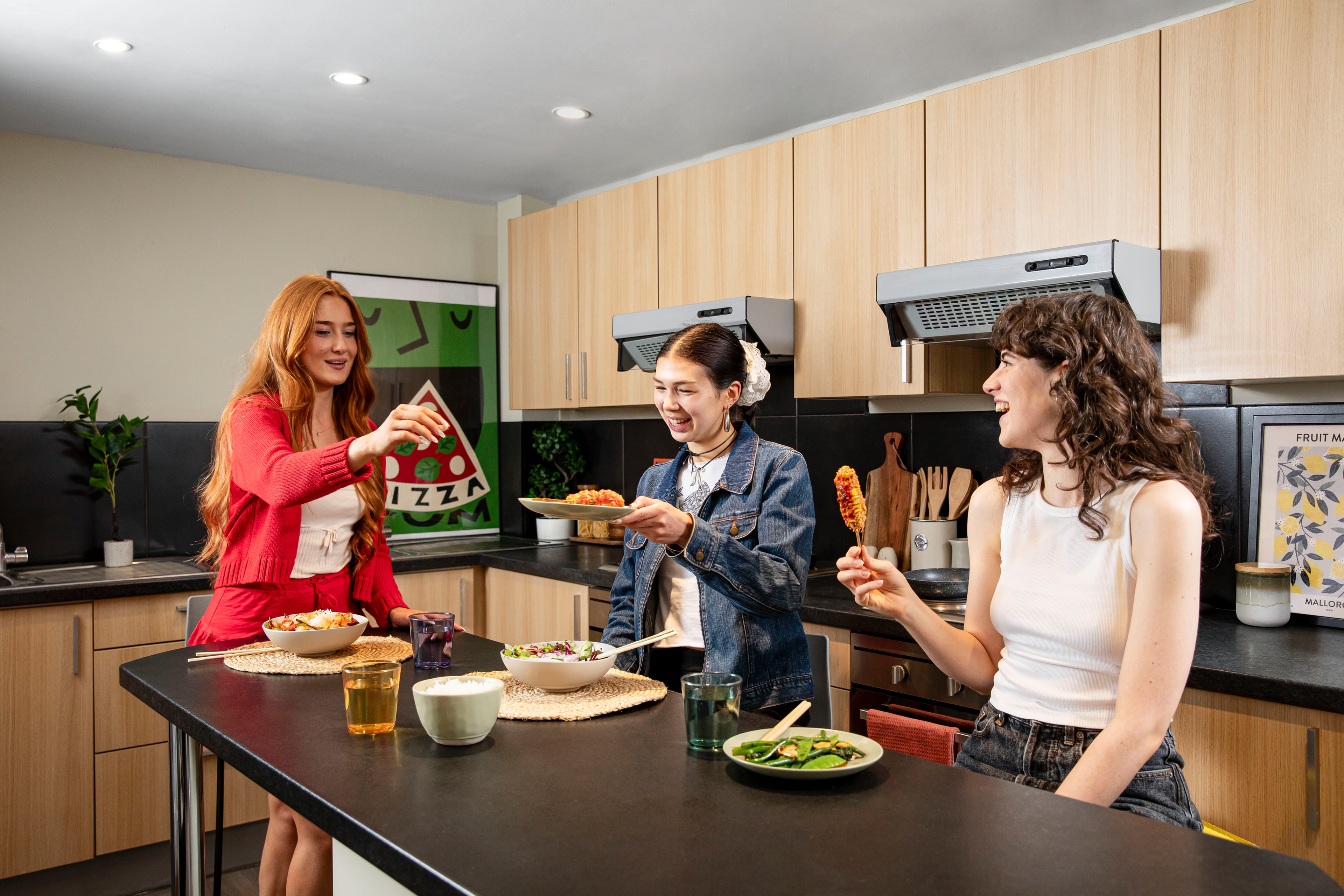 Students in a shared kitchen