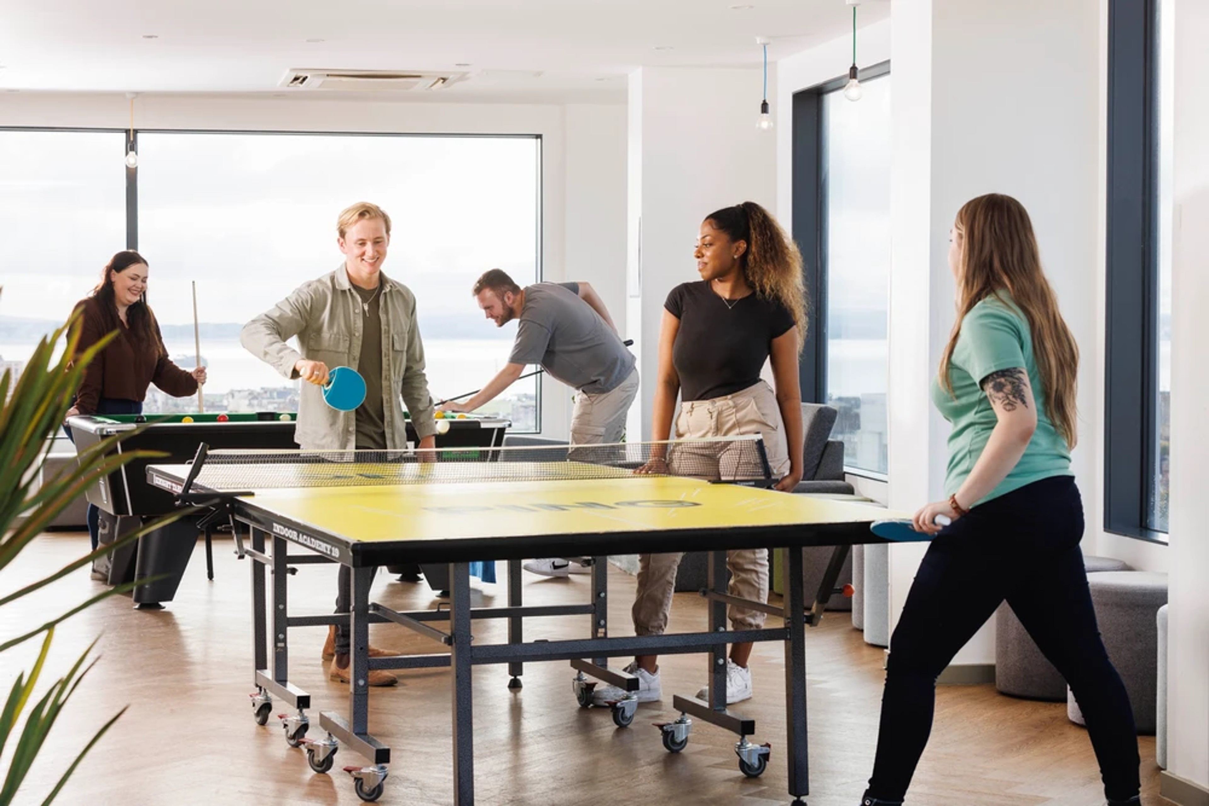 Students in the games area