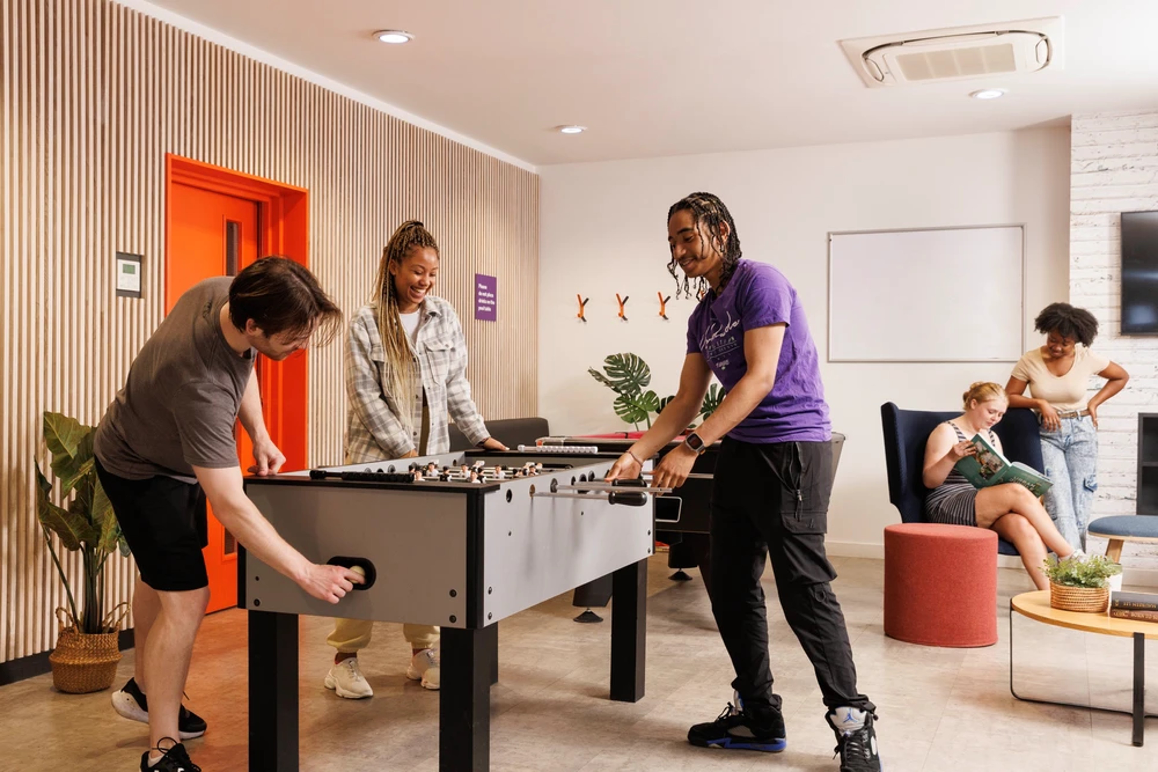 Students in the games area