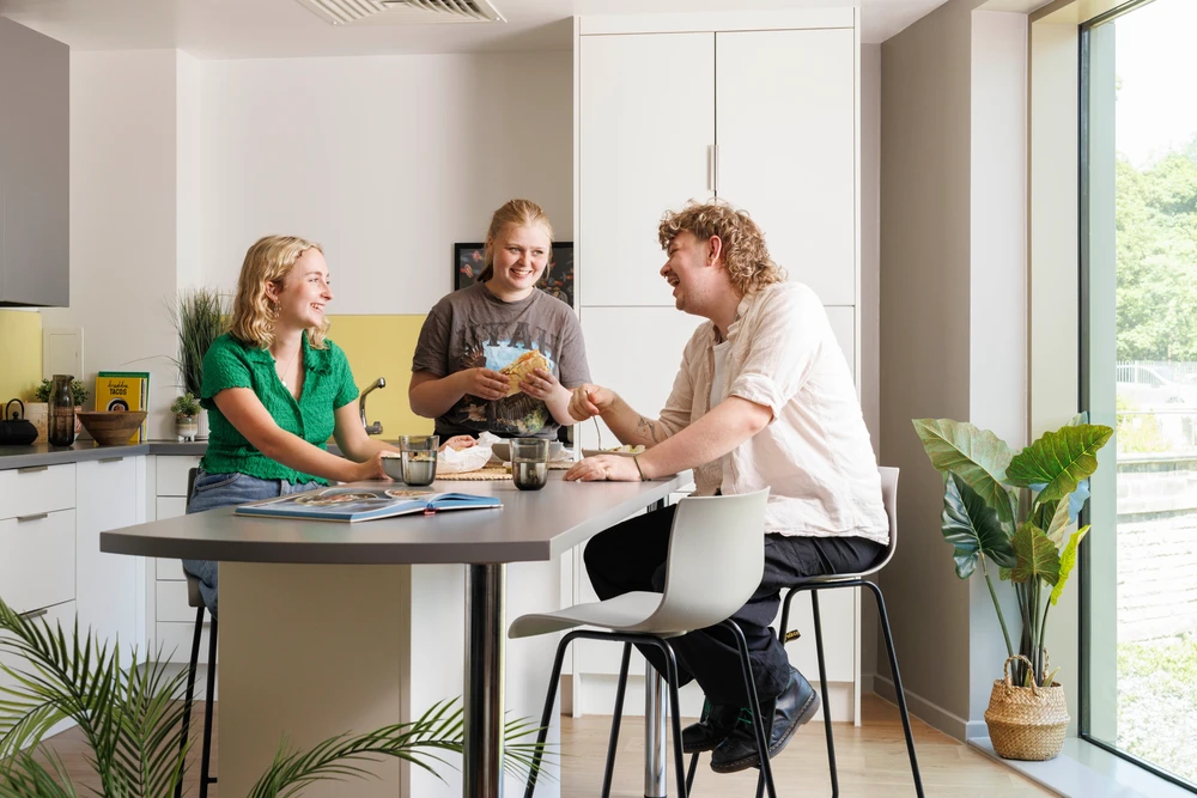 Students in a shared kitchen