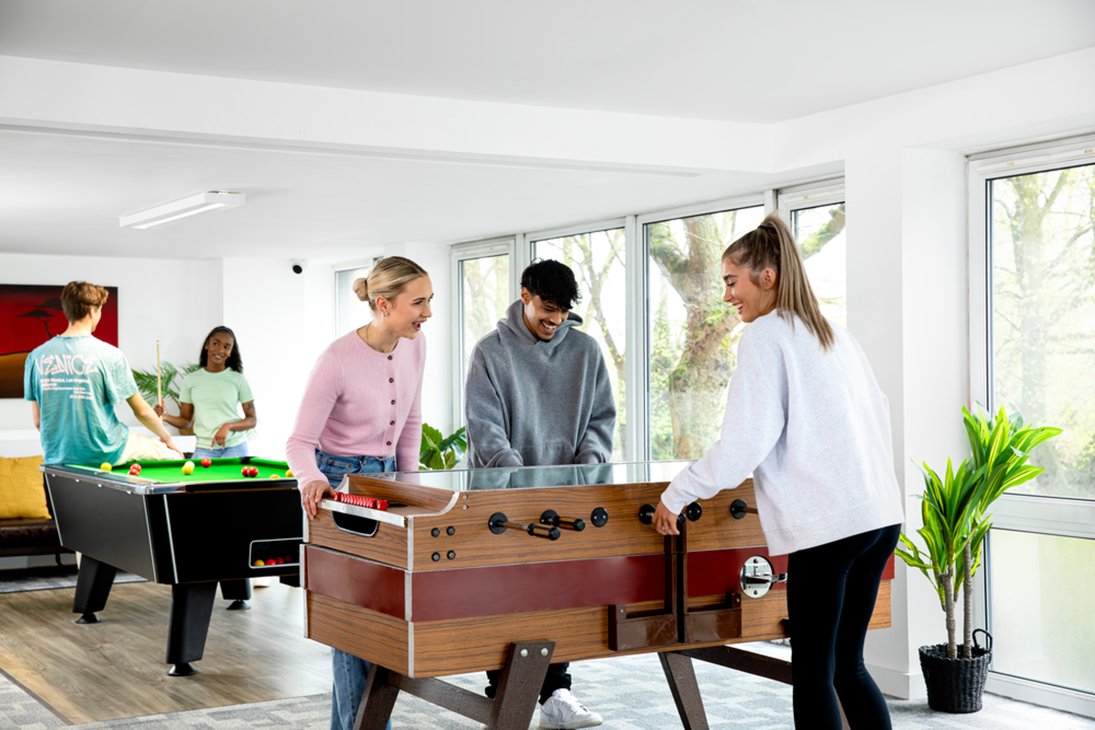 Students in the games area