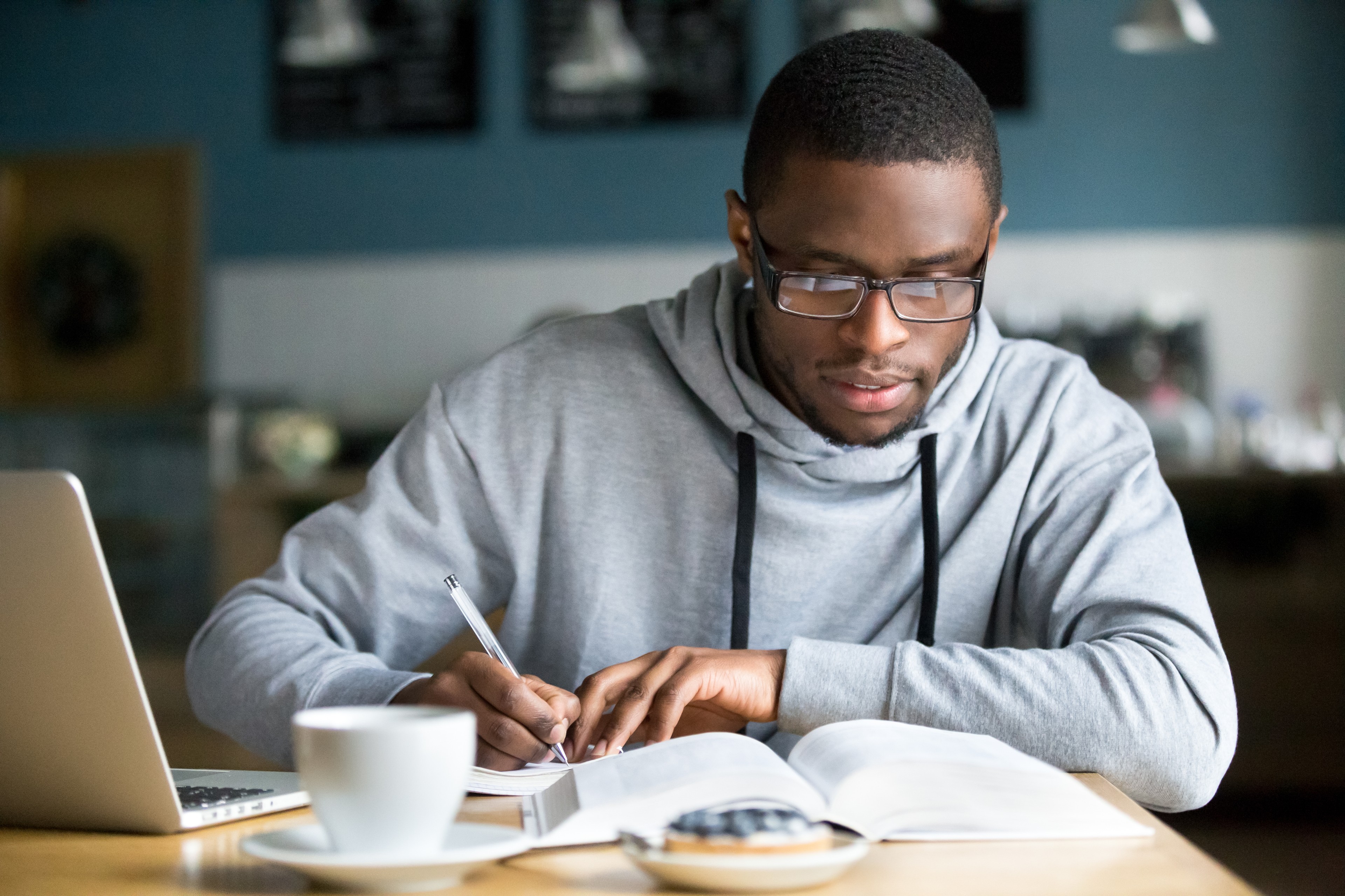 Black male student studying