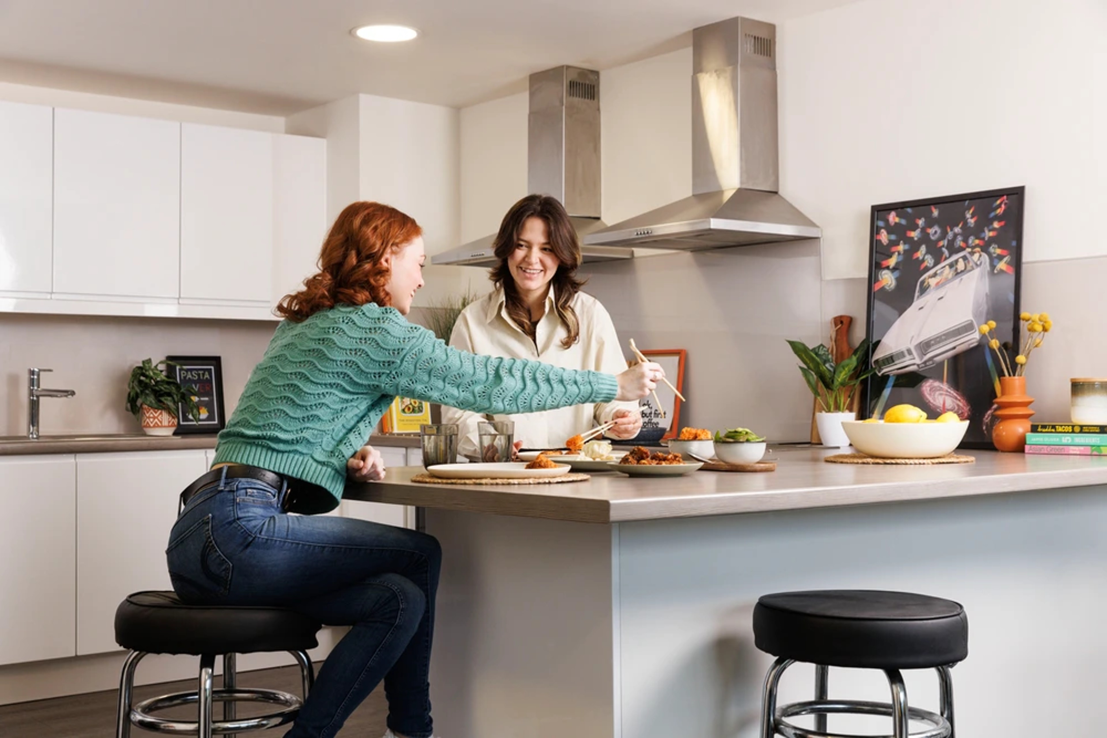 Students in a shared kitchen