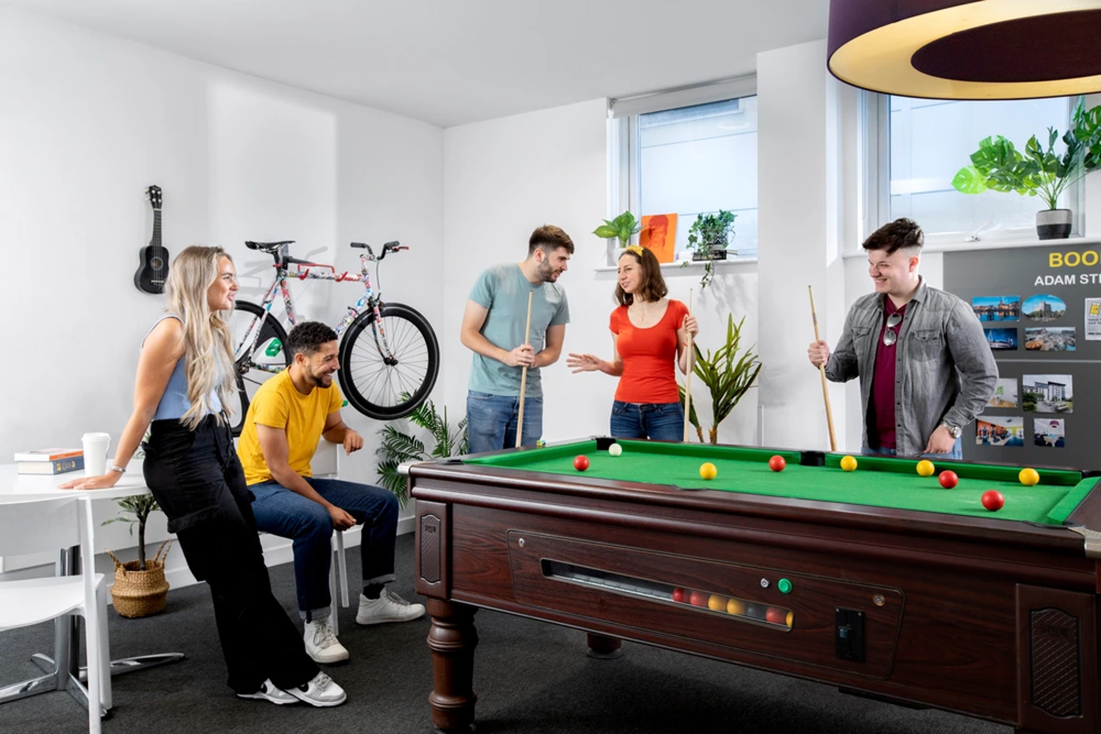 Students sat in games area