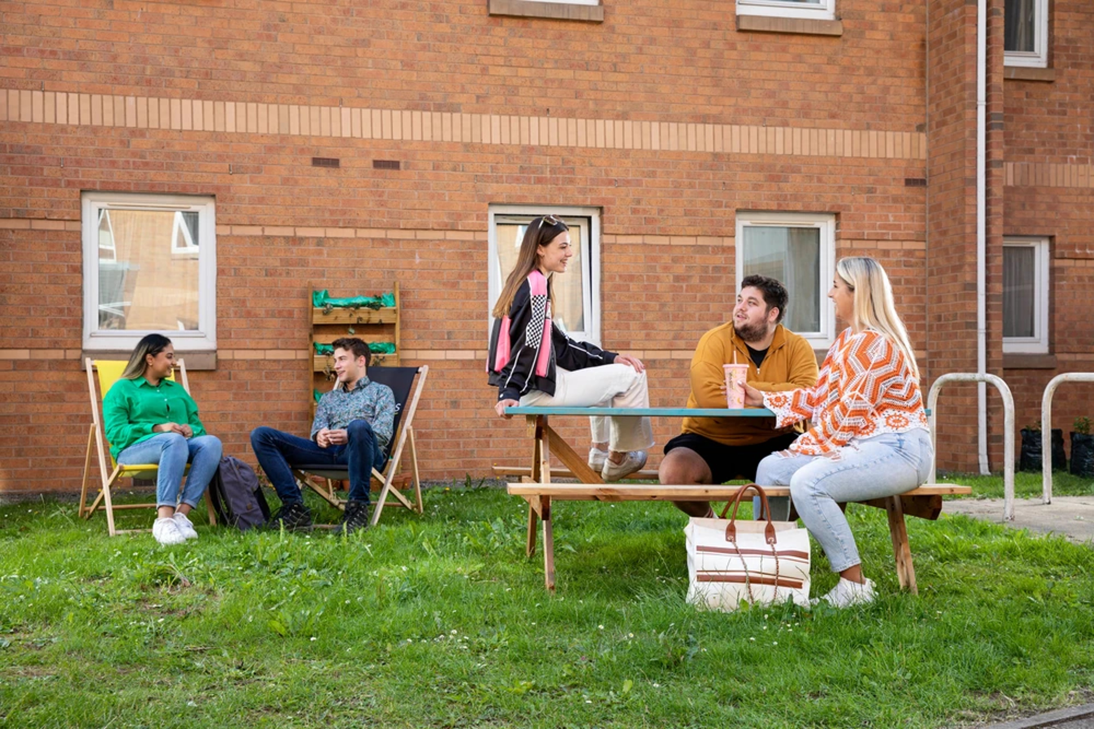 Students sat in courtyard