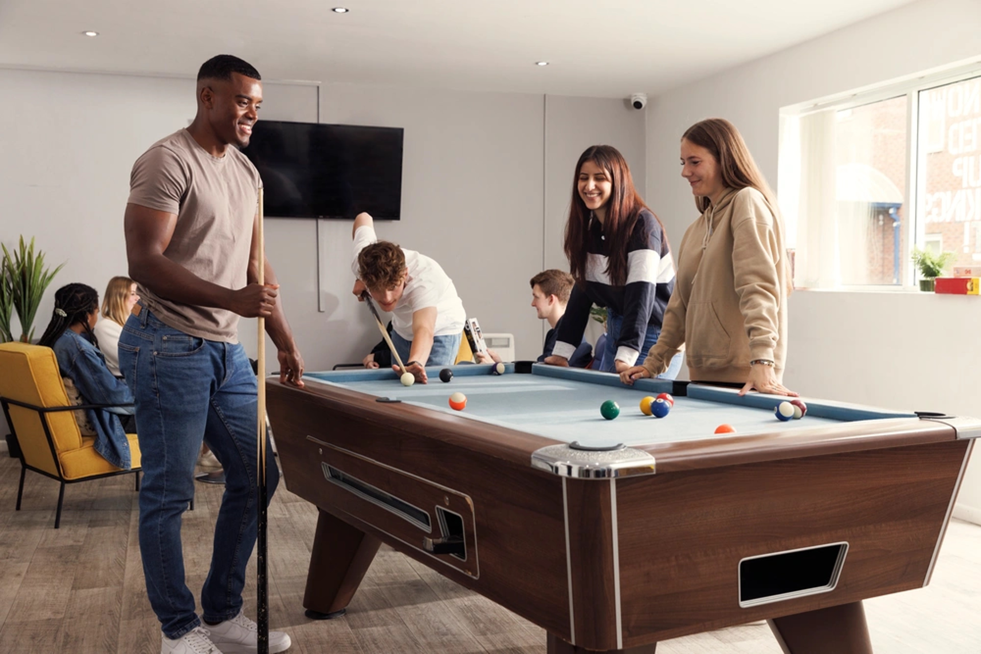 Students in the games area