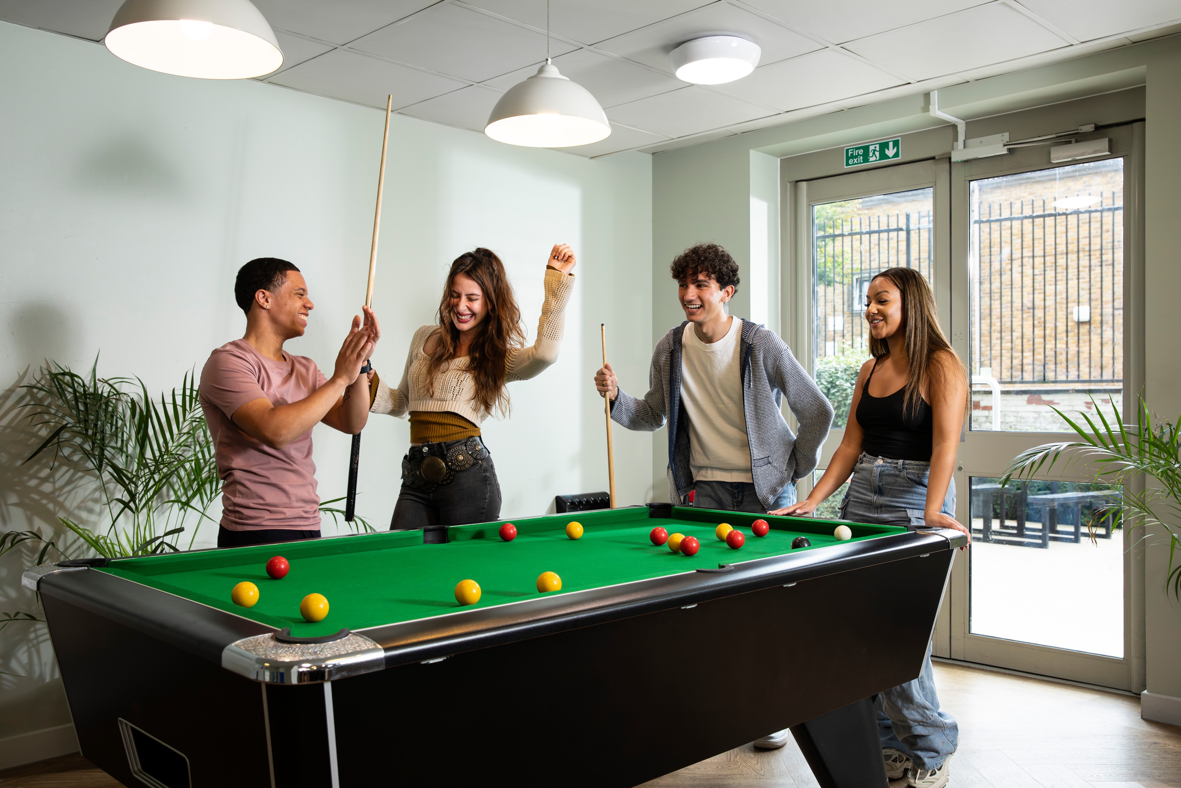 Students in the games area