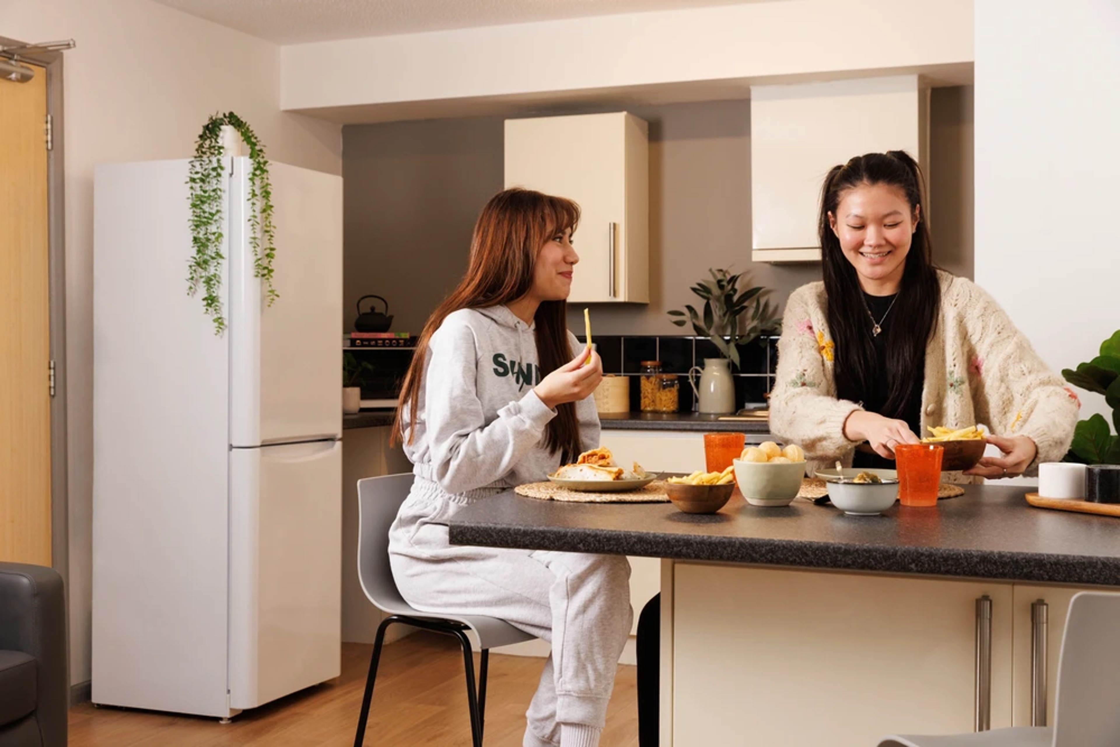 Students in shared kitchen
