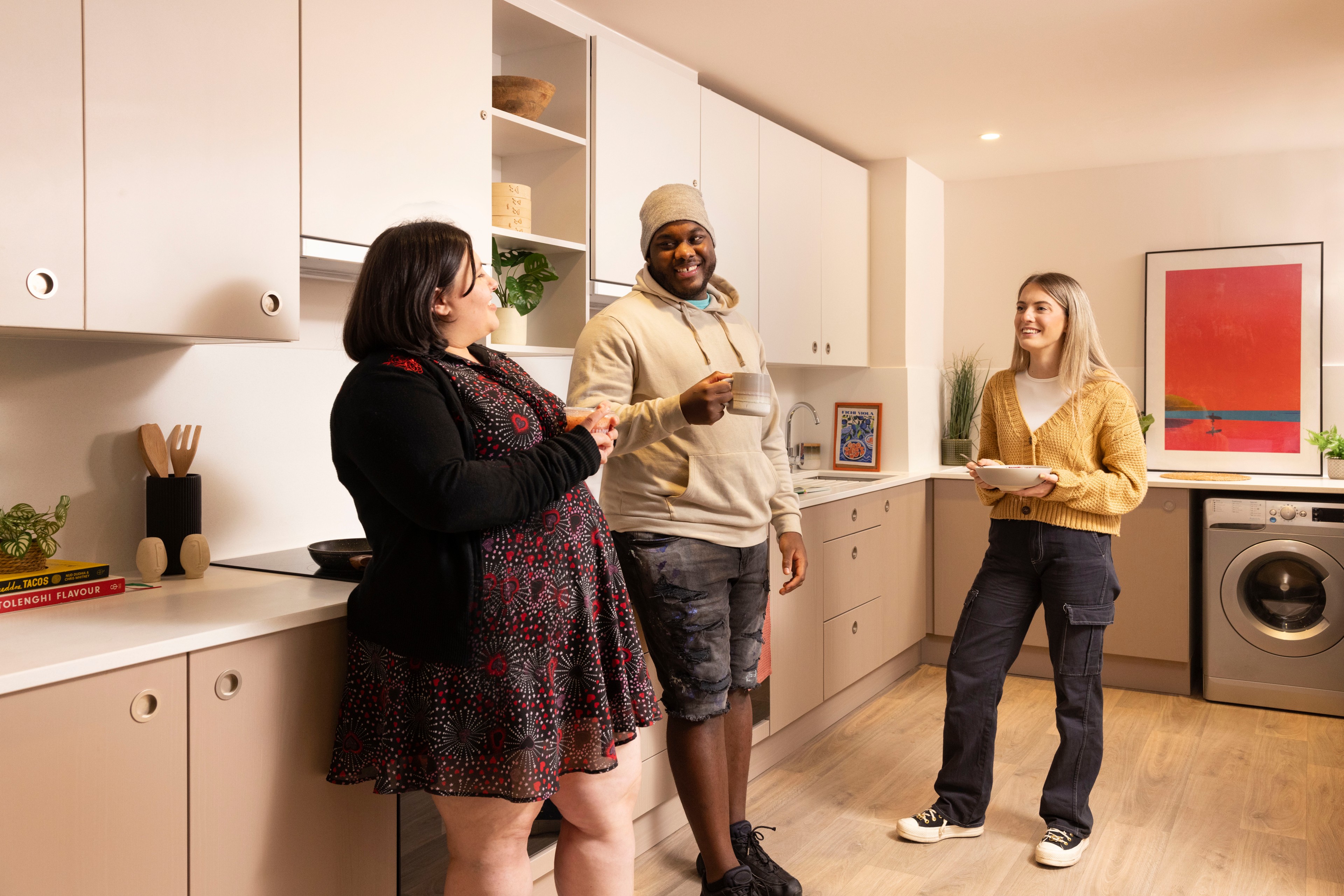 Students in the shared kitchen