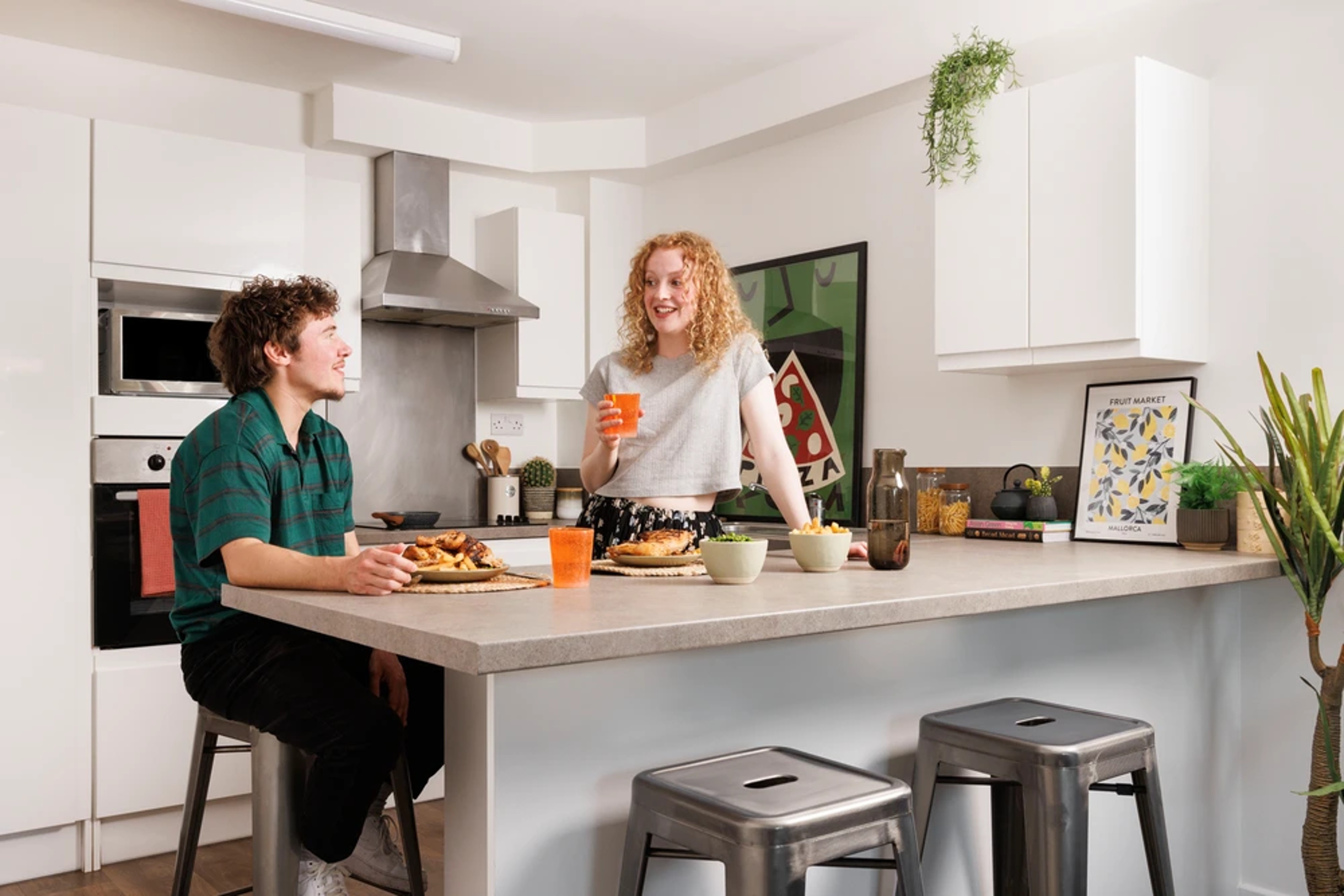 Students in a shared kitchen