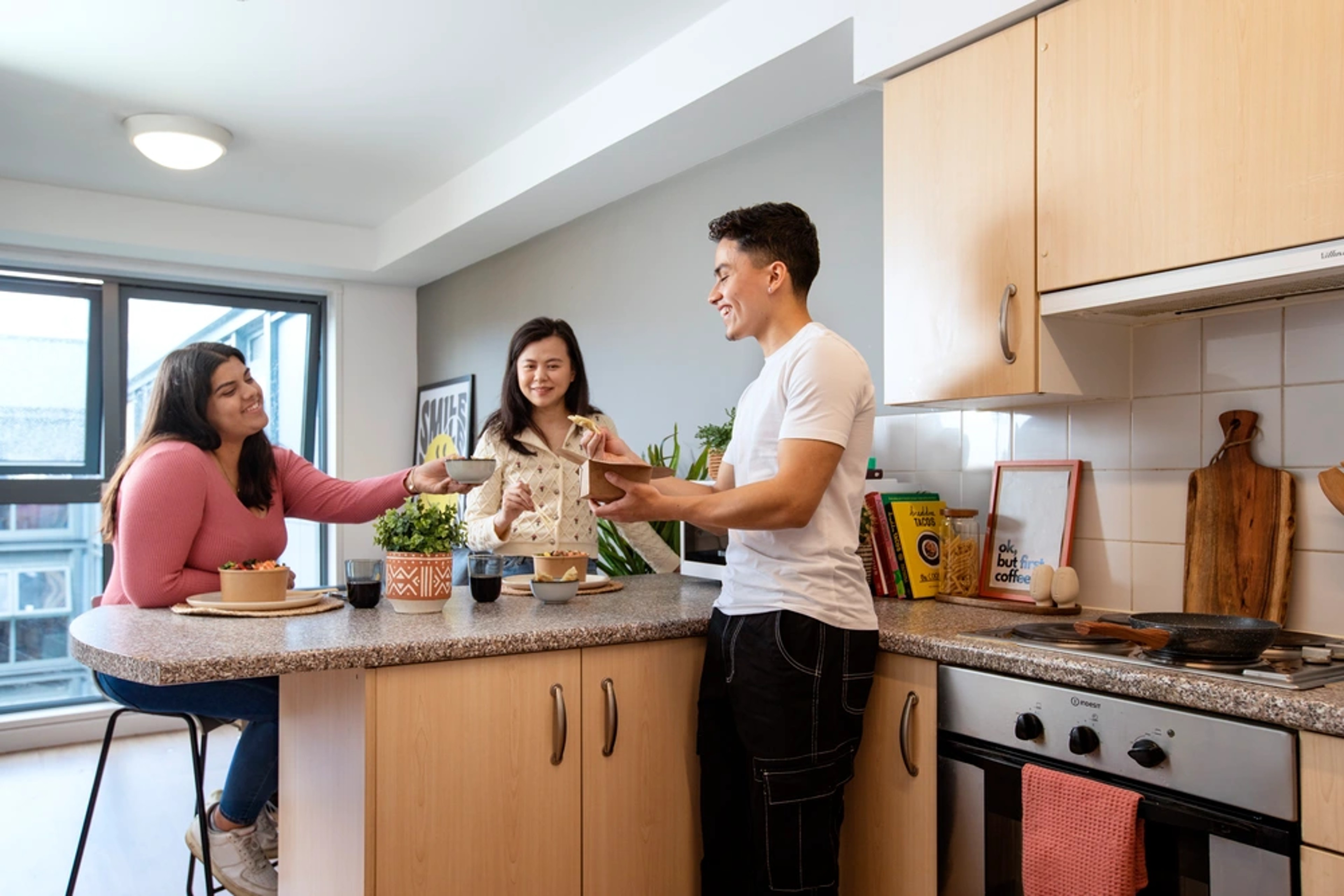 Students in shared kitchen