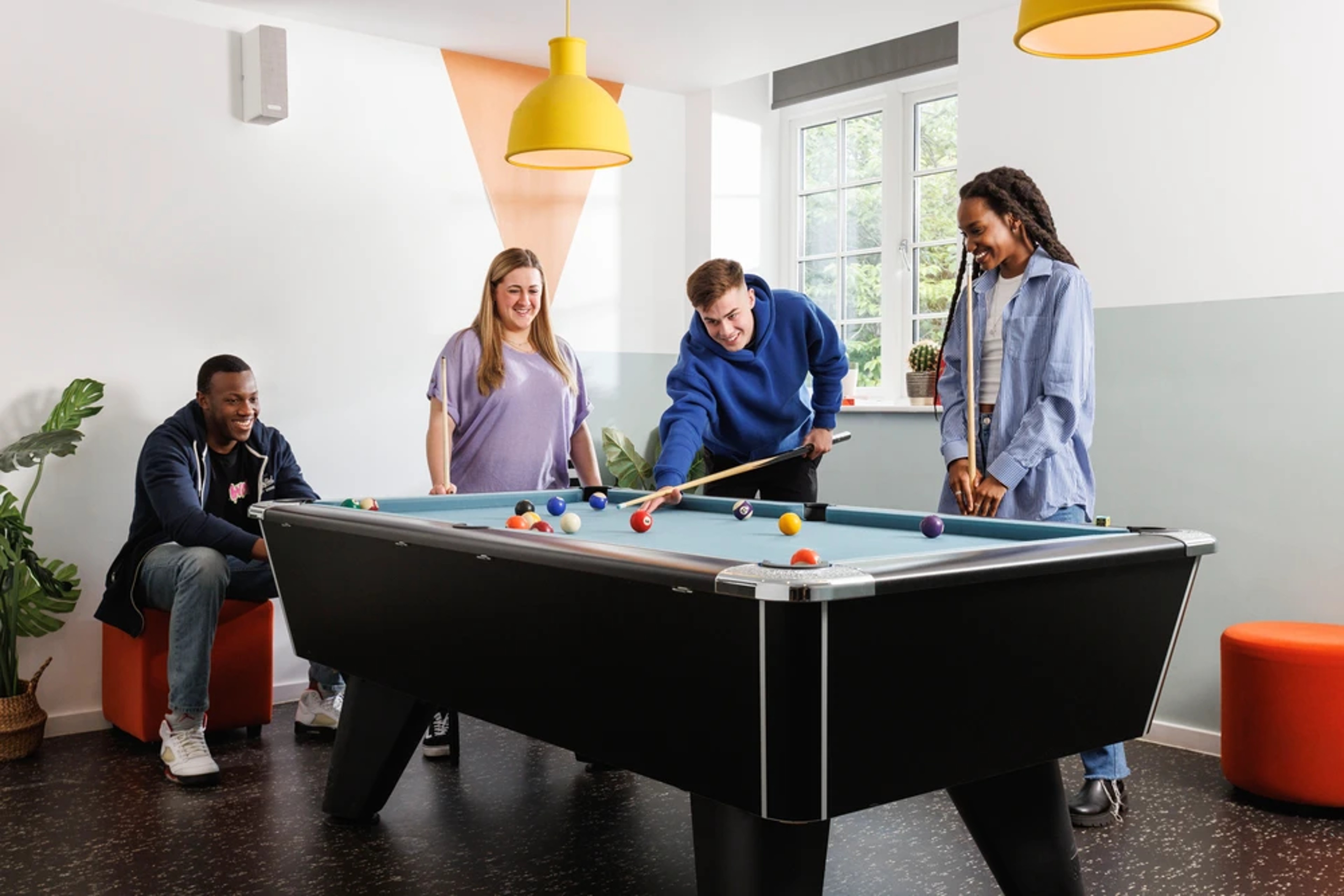 Students in the games area