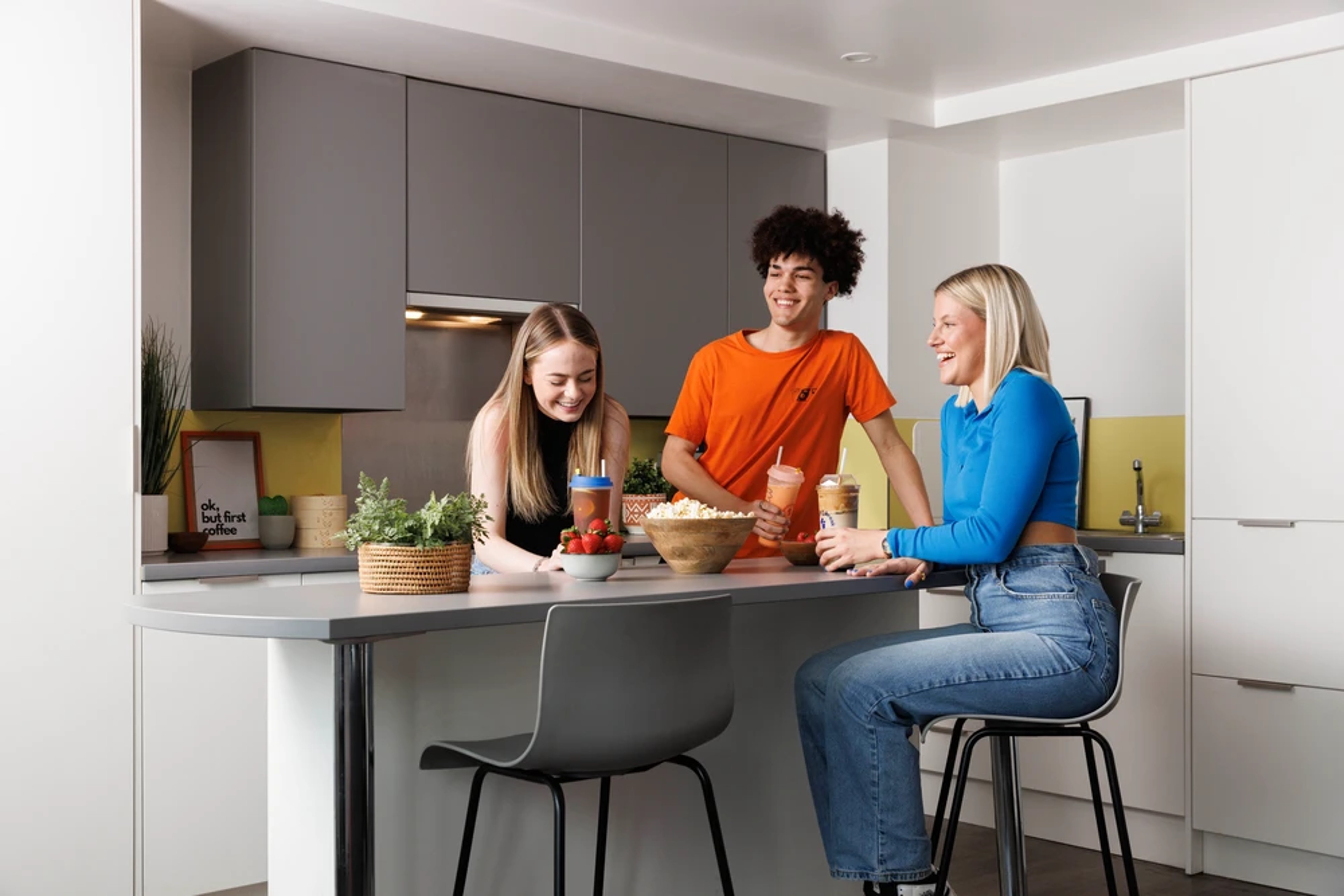 Students in a shared kitchen