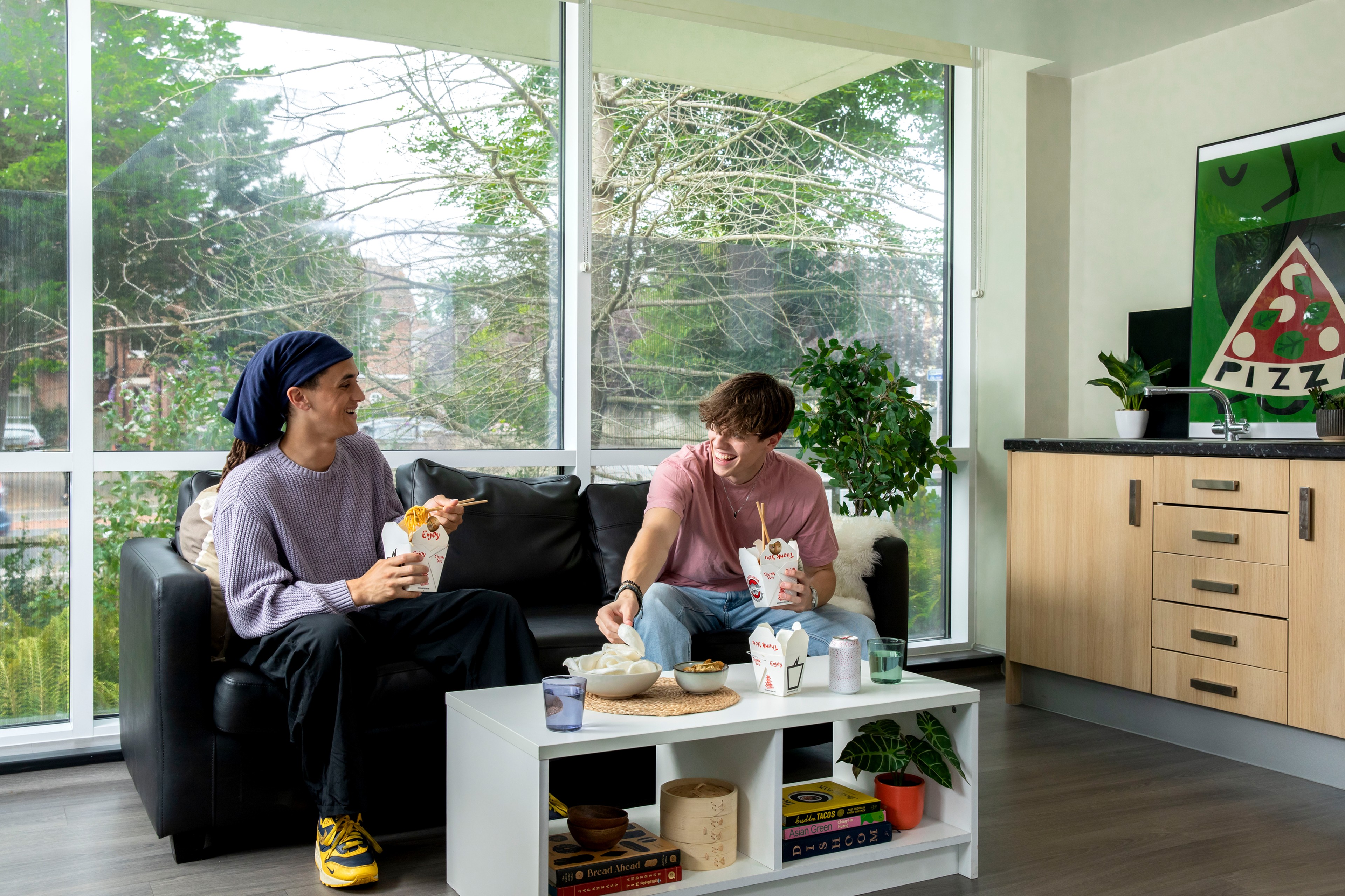 Students in a shared kitchen
