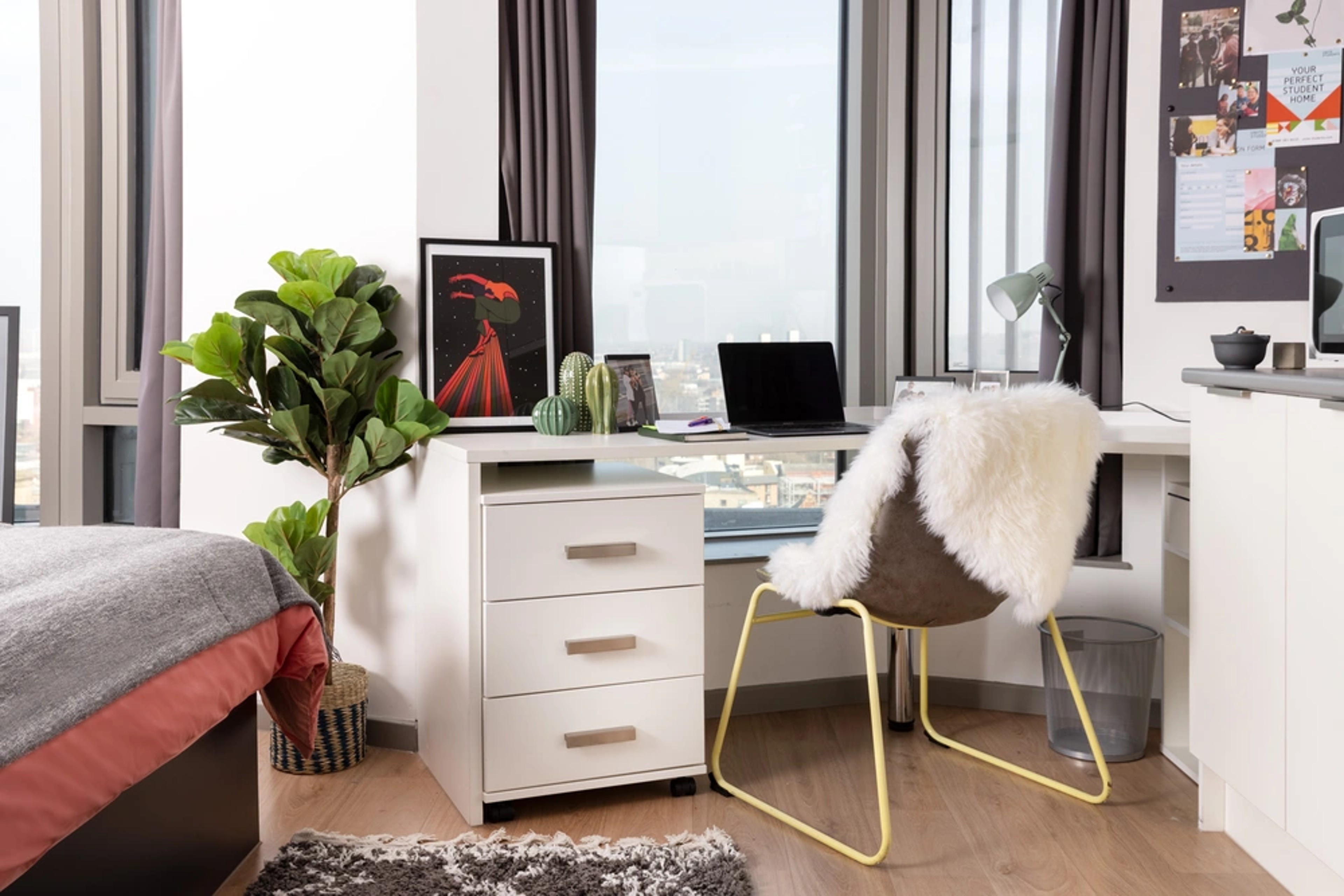 Studio room desk area in Horizon Heights