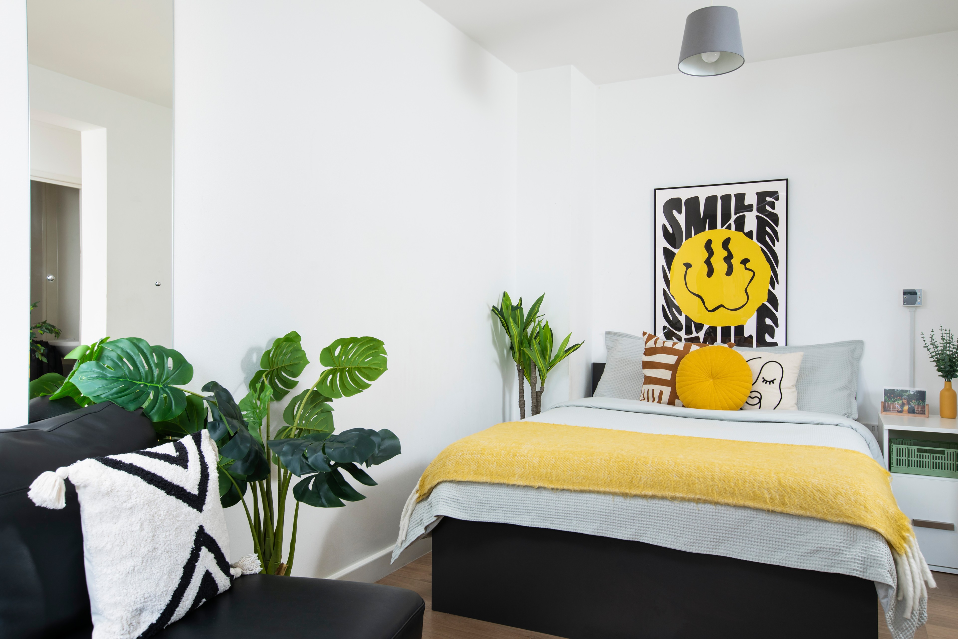 Bed area in a studio room