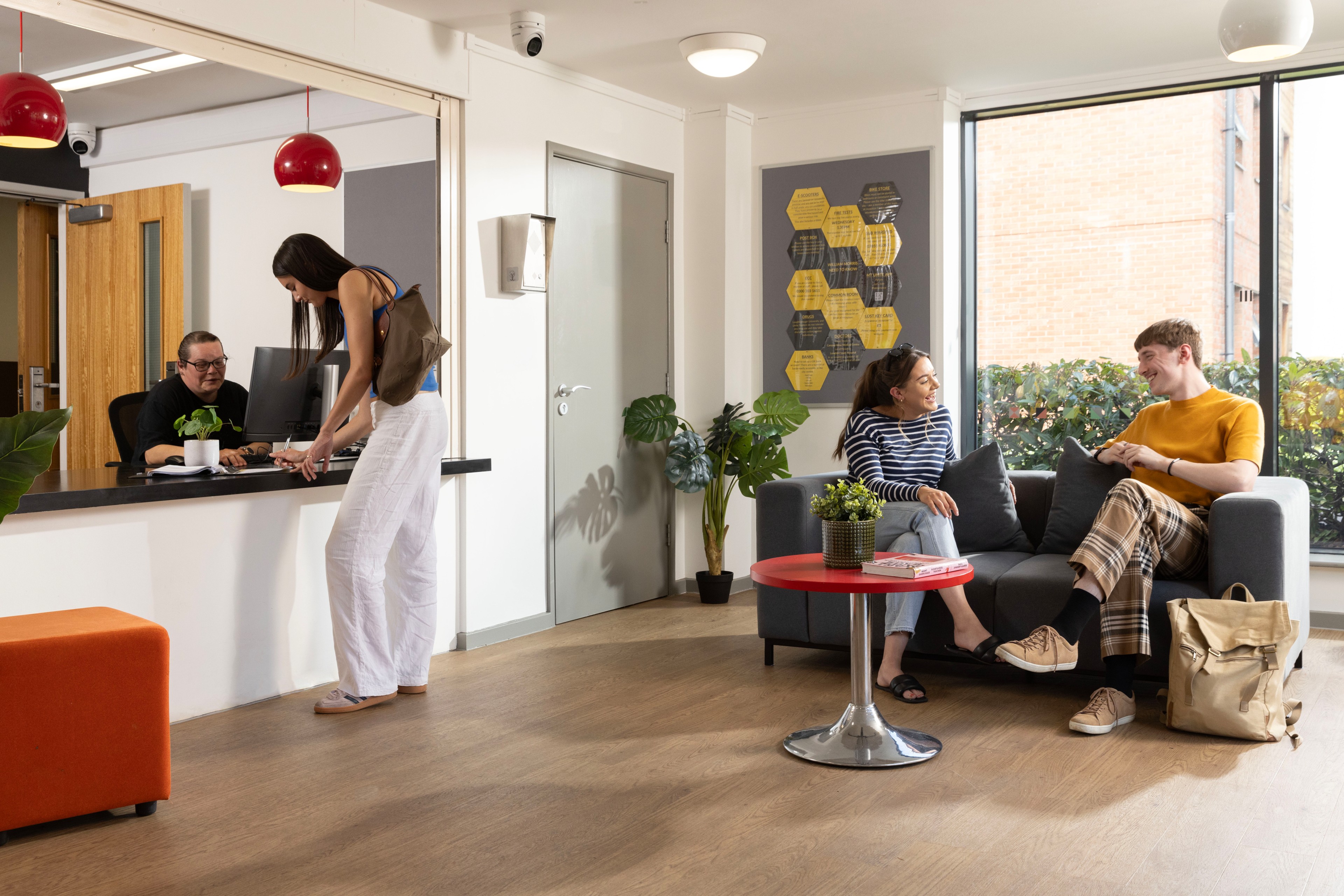 Students in the reception area