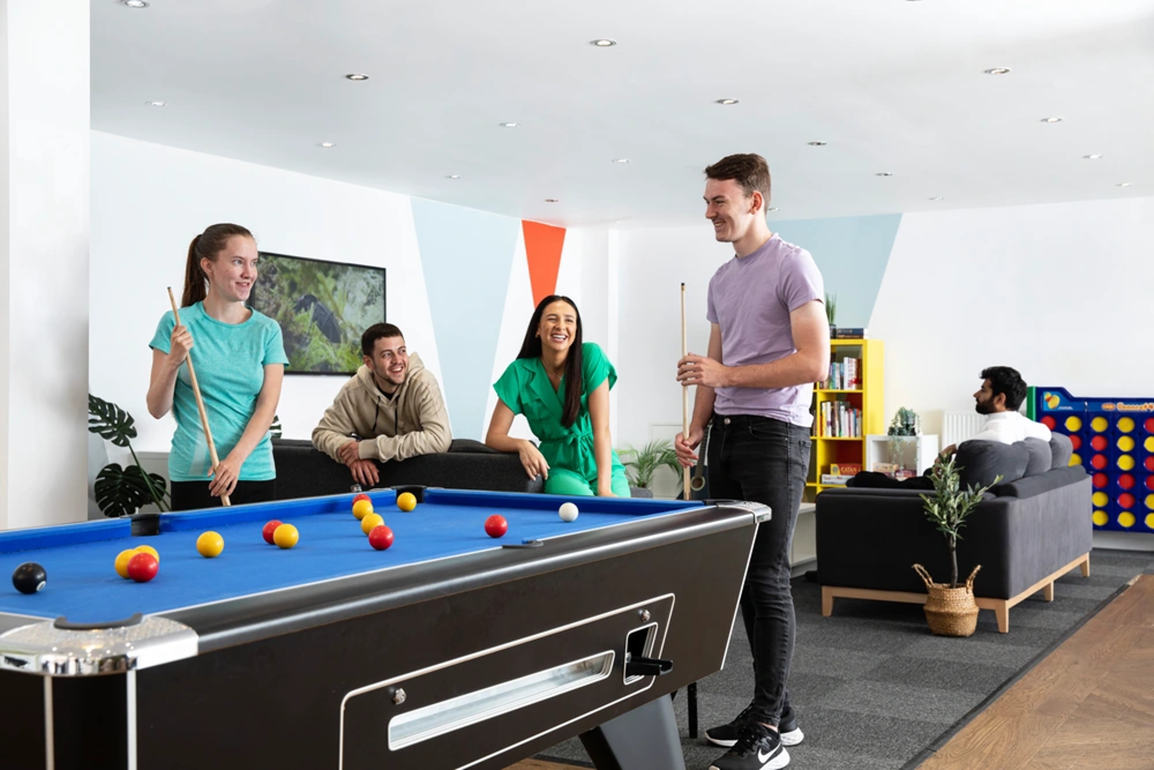 Students in the games area