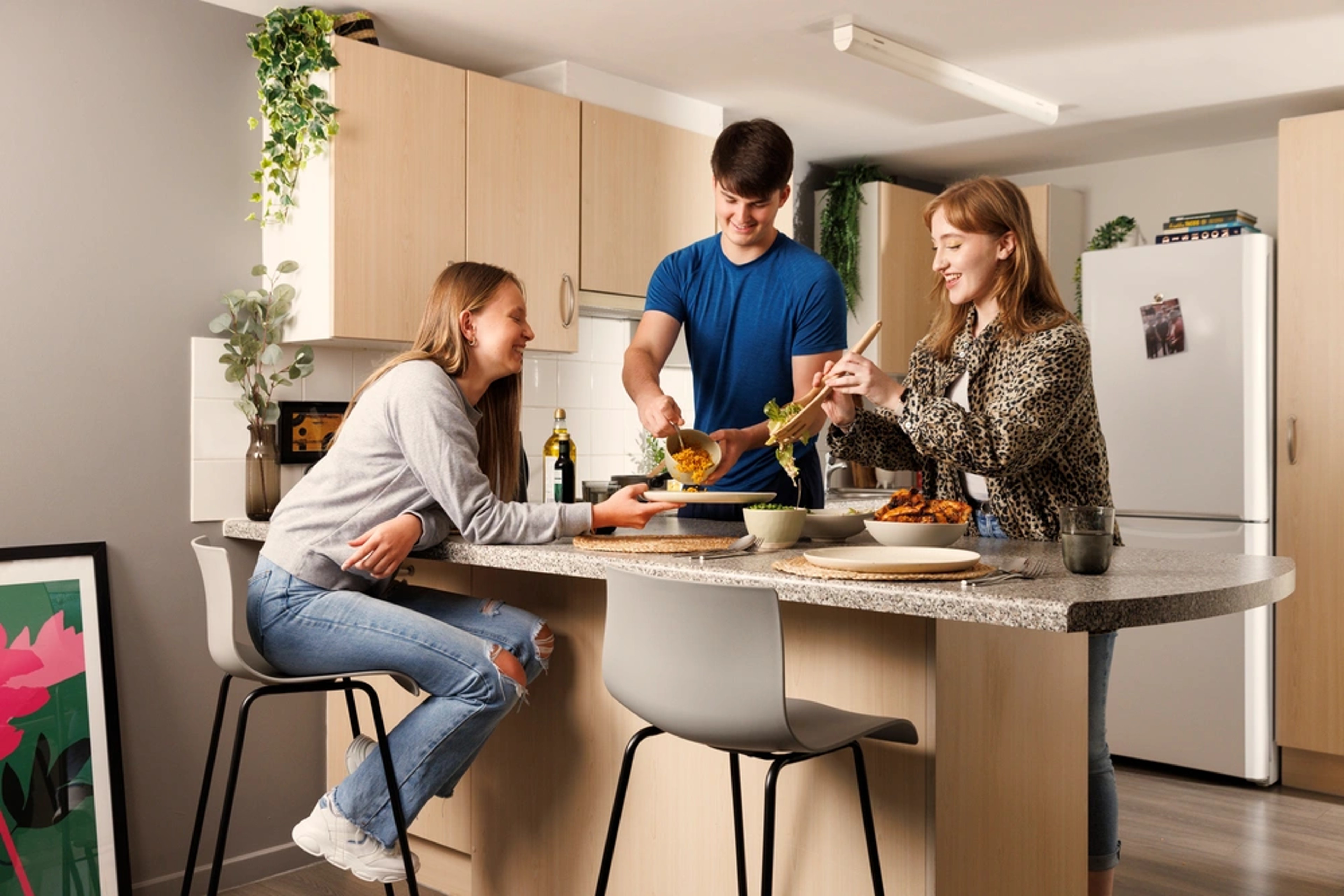 Students in a shared kitchen