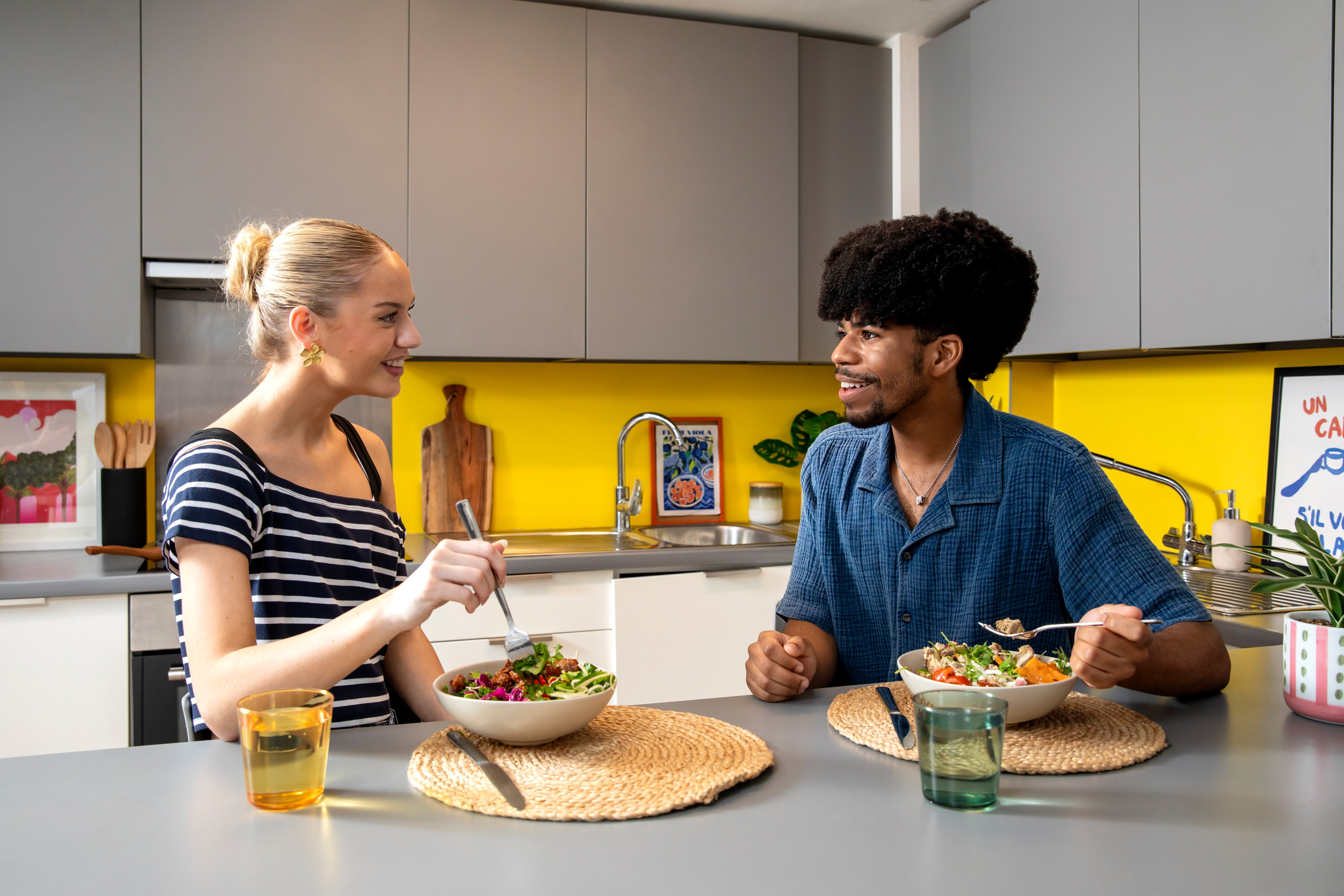 Students in a shared kitchen