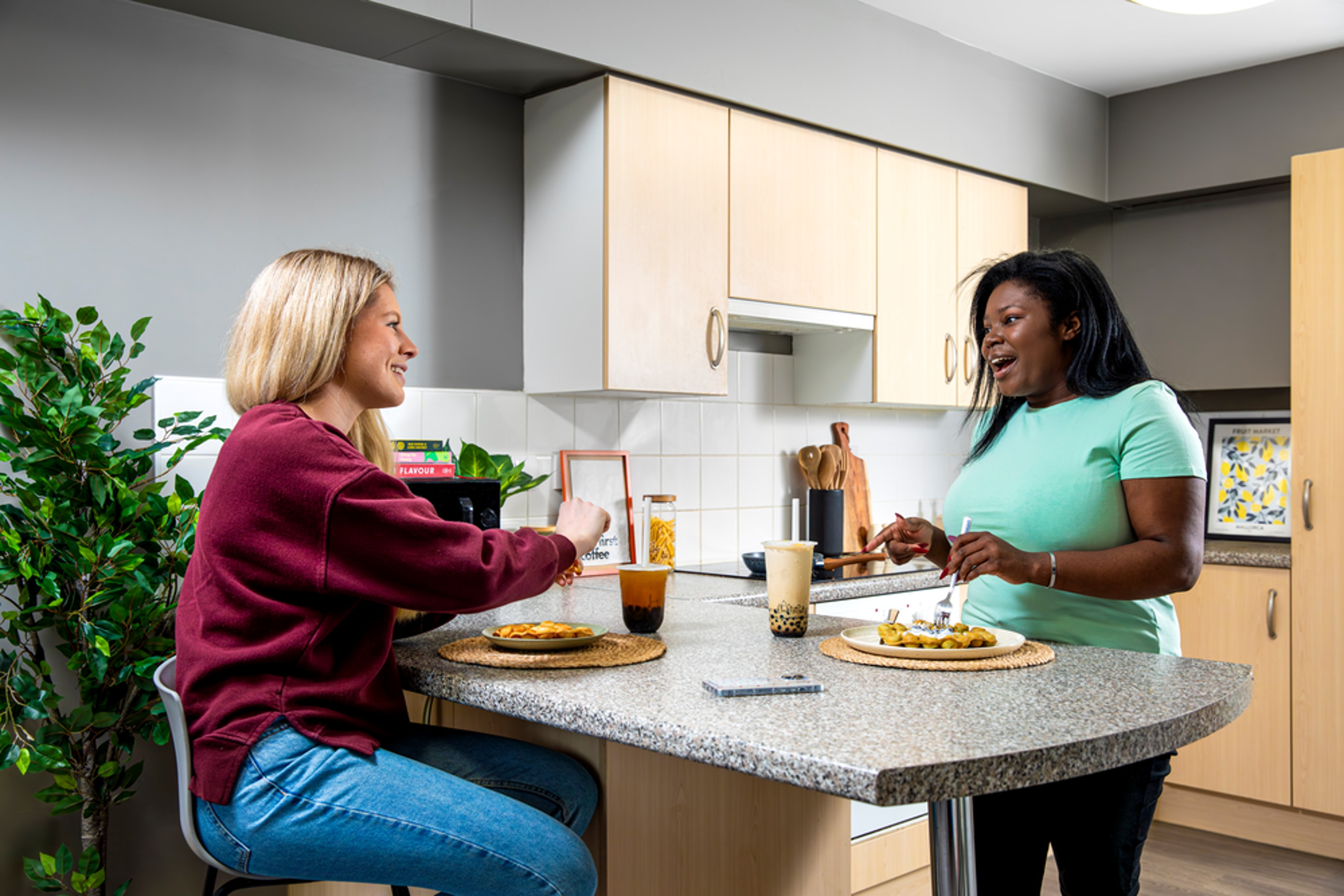 Students in a shared kitchen