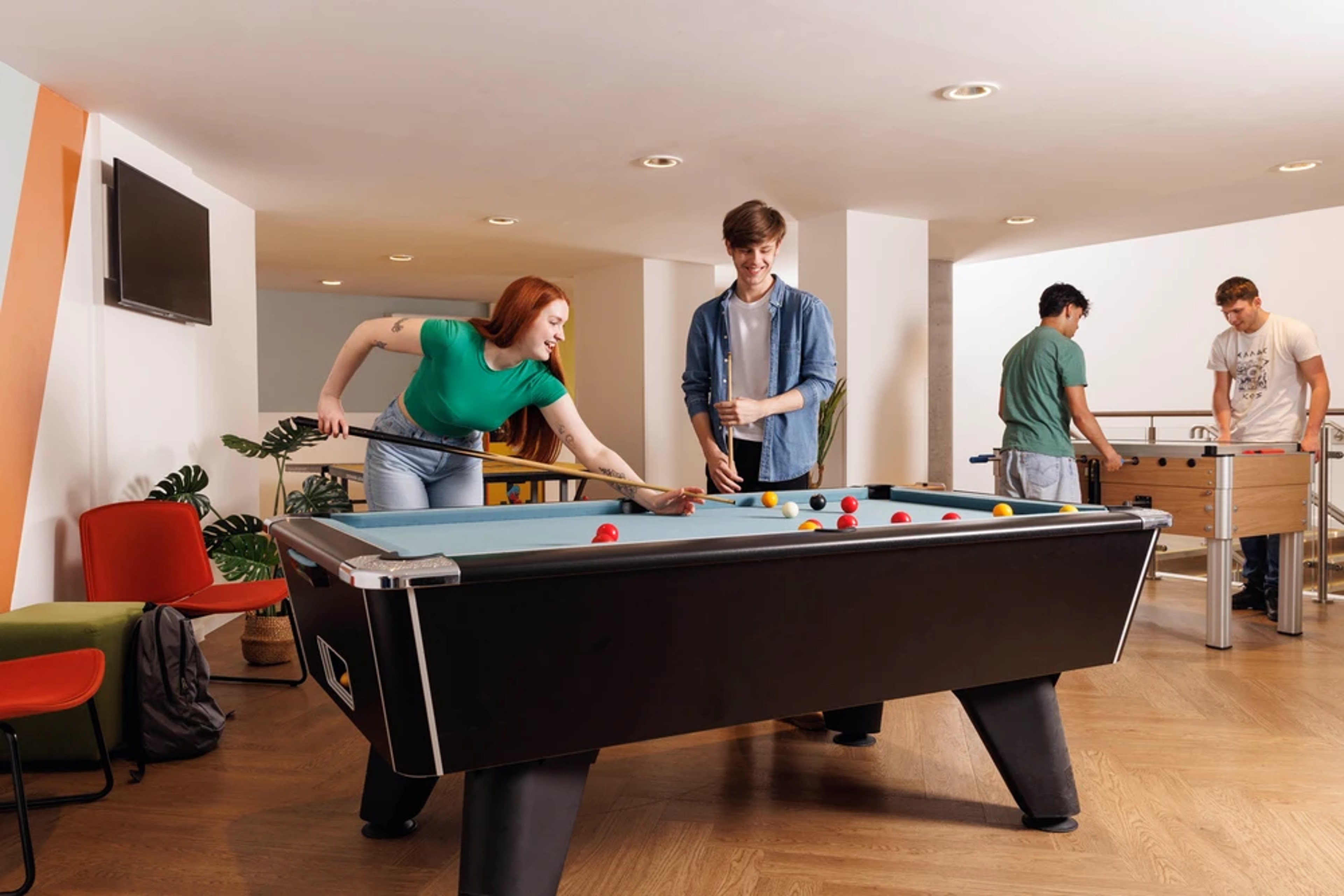 Students in the games area