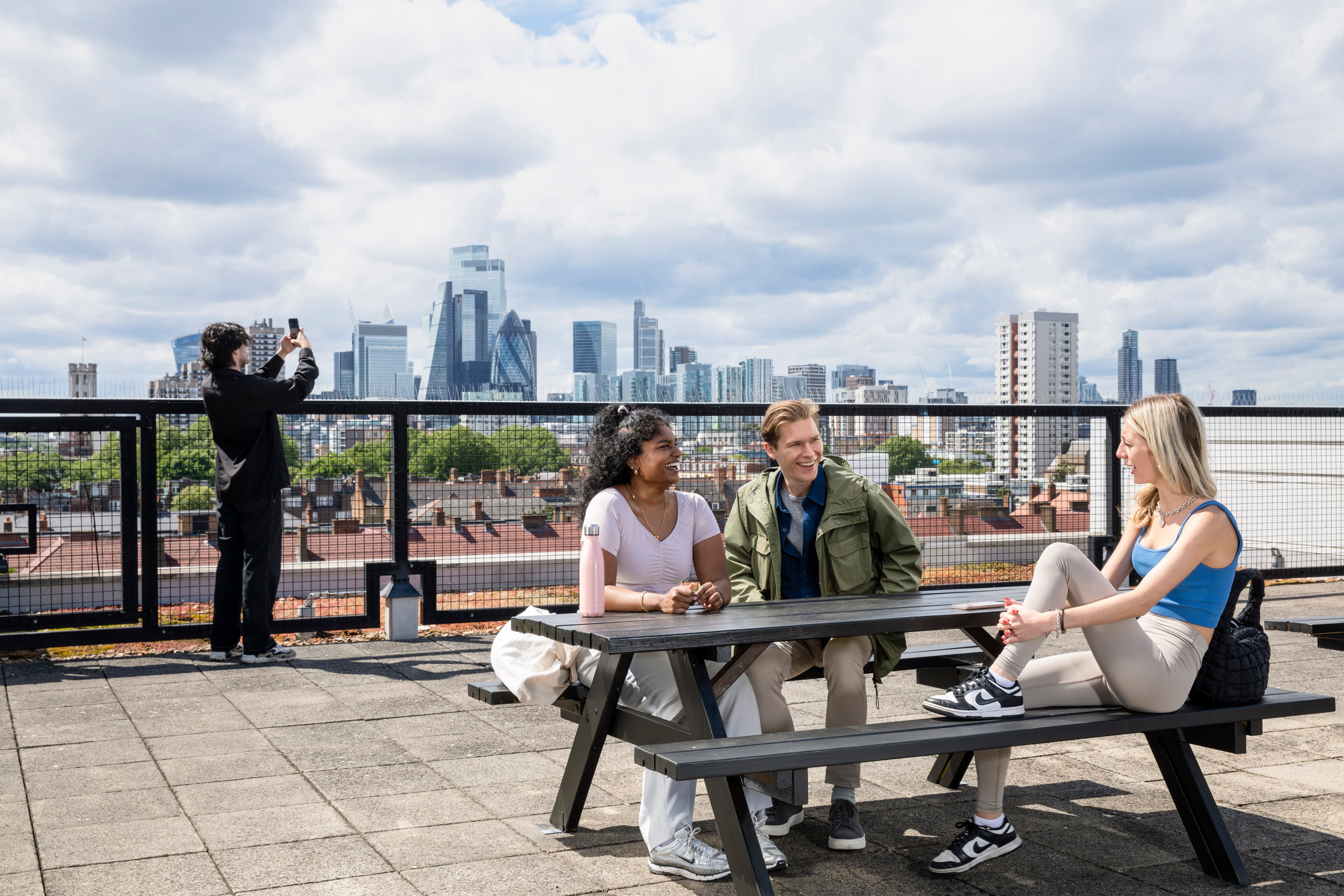 Students sat in the rooftop area