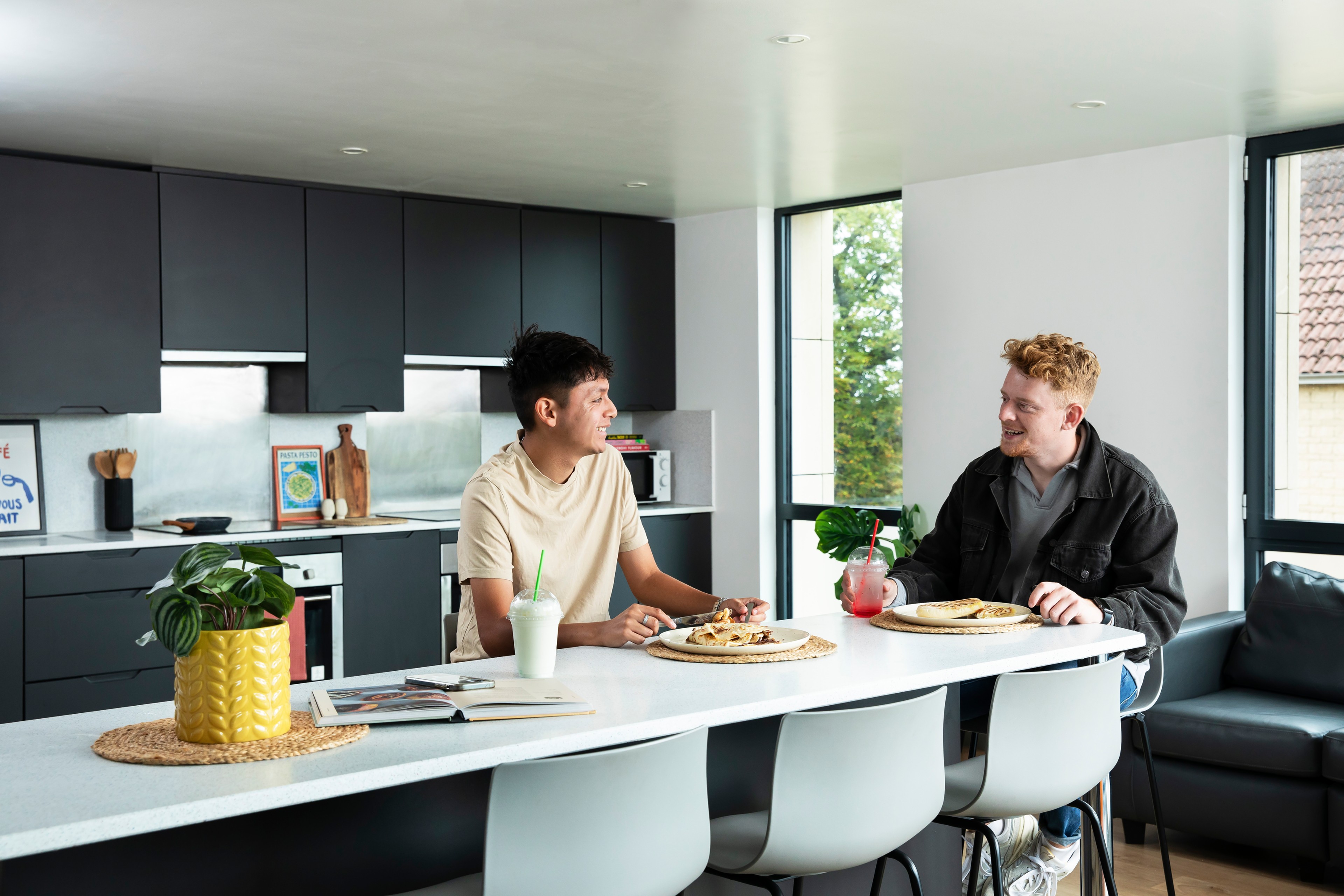 Students in the shared kitchen