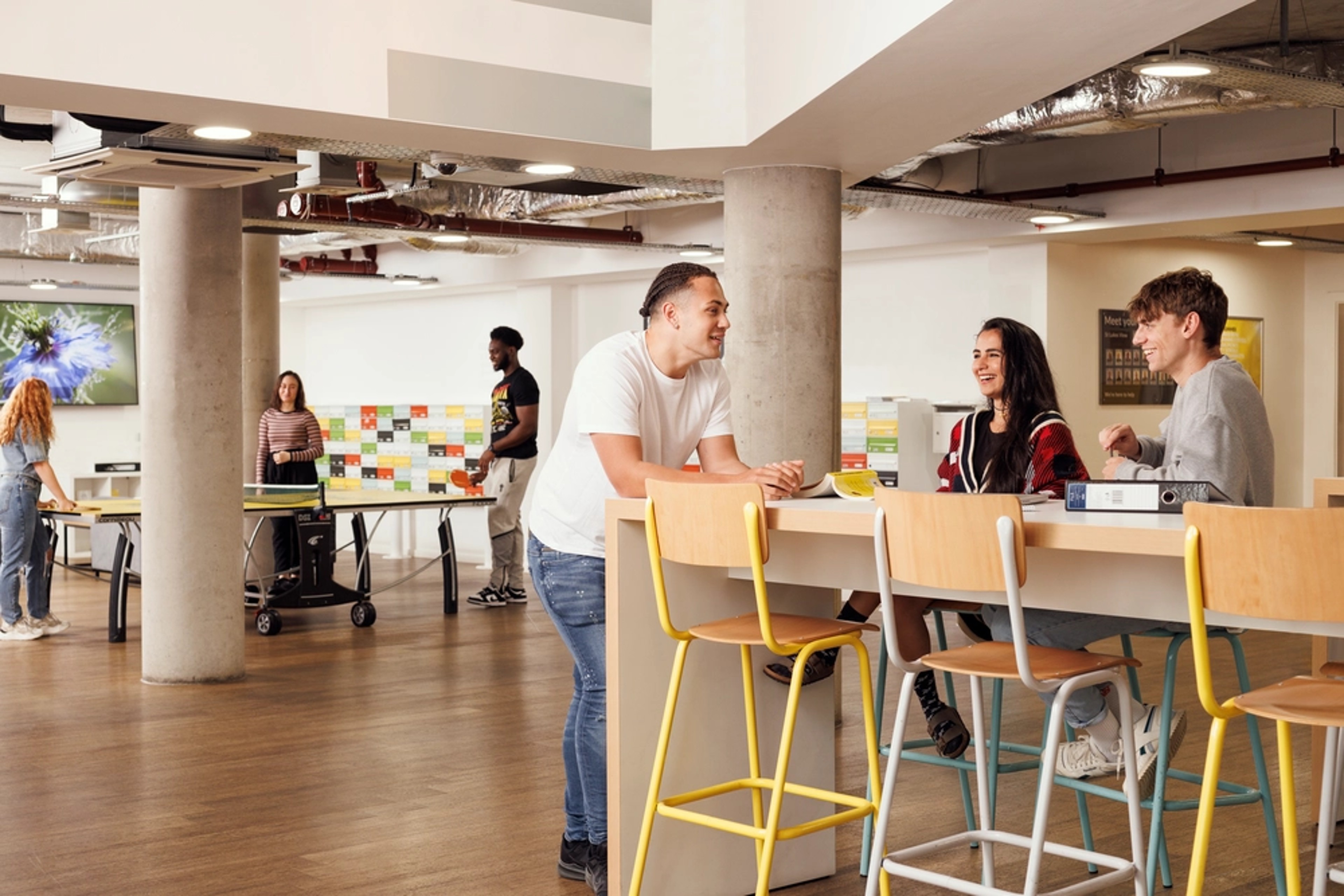 Students in the reception area