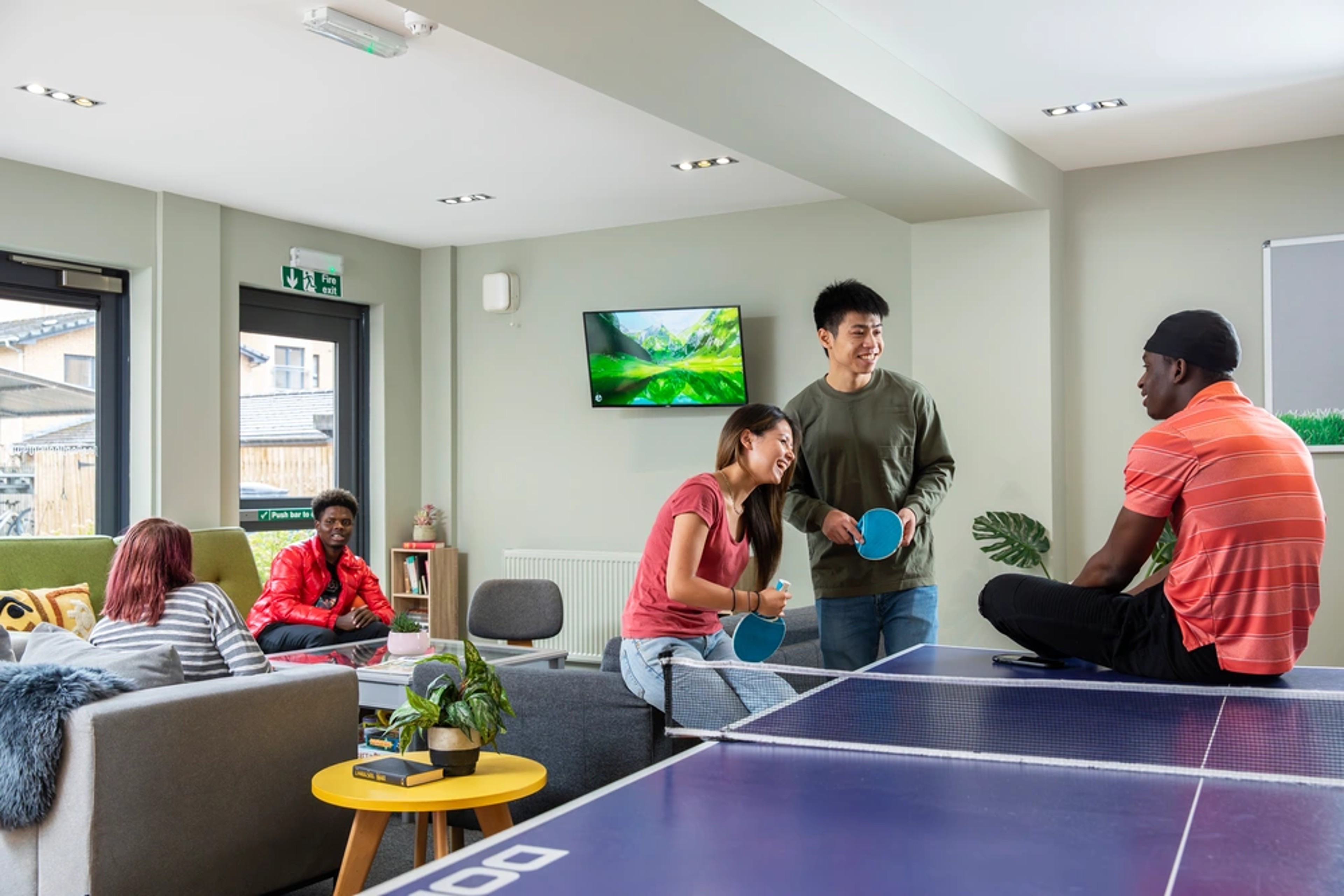 Students in the games area