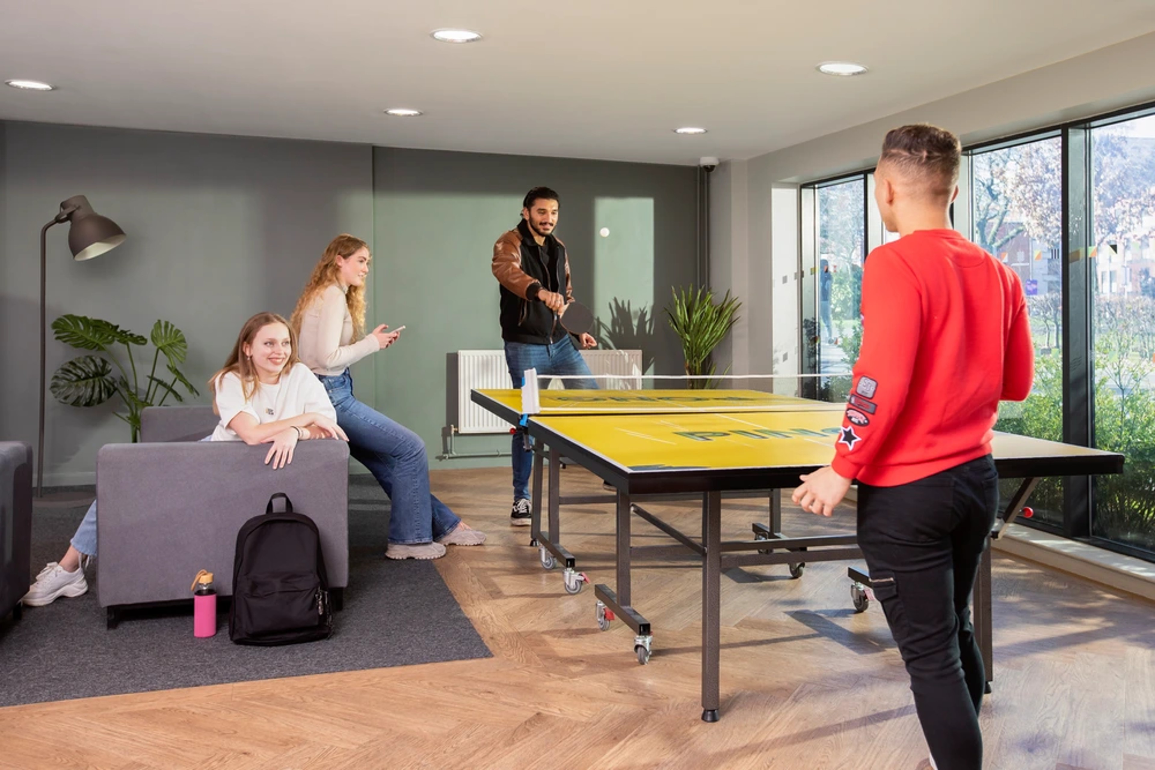 Students in the games area