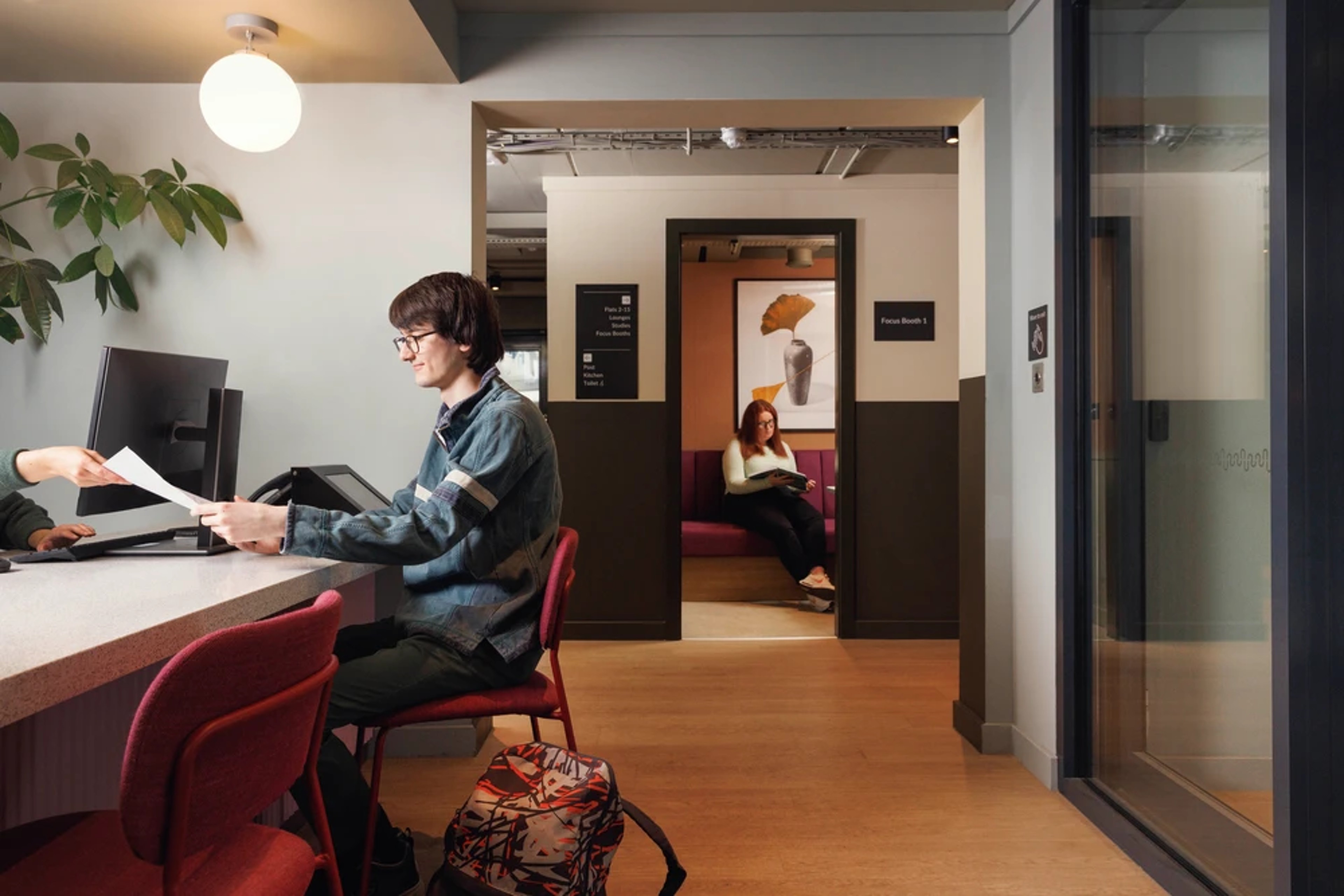 Students in the reception area