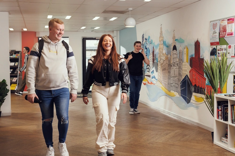 Students in the reception area