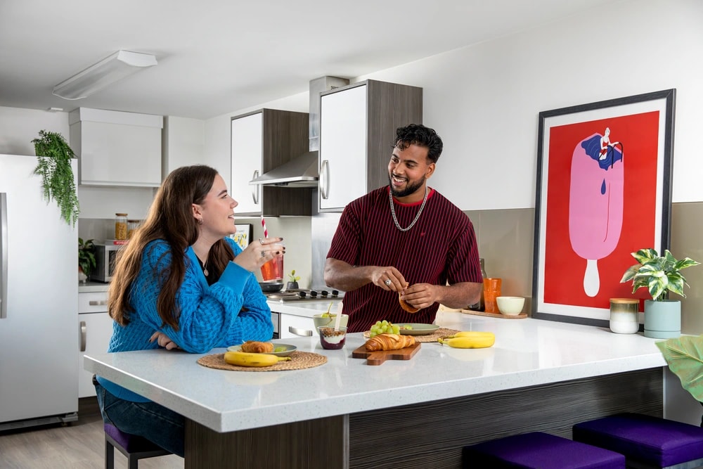 Students in a shared kitchen